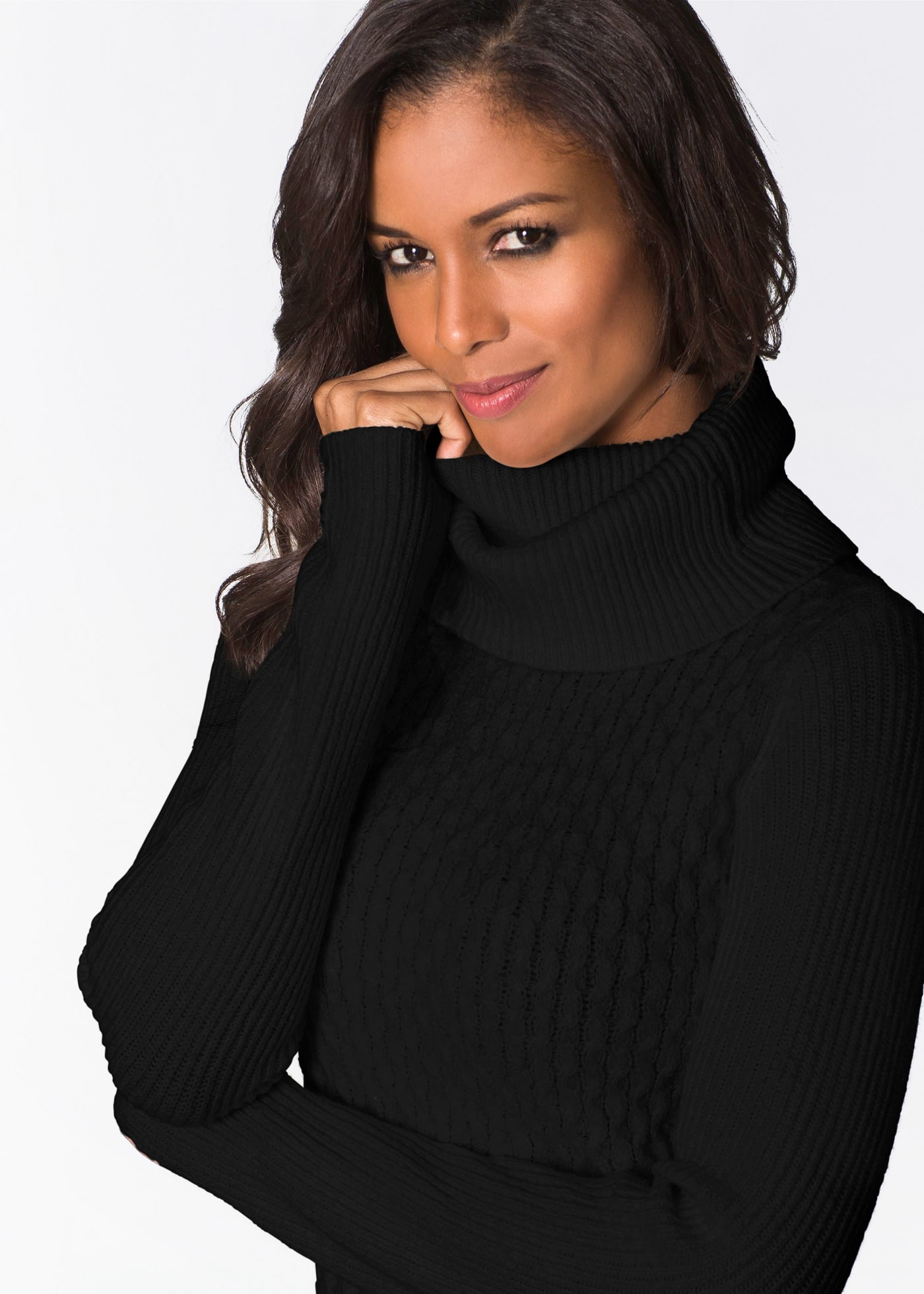 bonprix Strickkleid mit Rollkragen, aus Polyacryl, Baumwolle, Polyamid und Elasthan