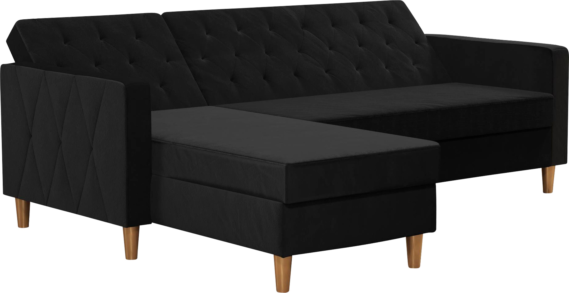 Cosmo Living Ecksofa »Liberty«, mit Schlafffunktion, Recamiere mit Stauraum beidseitig montierbar