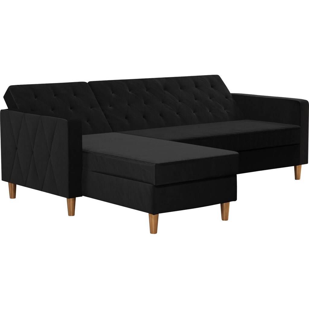 Cosmo Living Ecksofa »Liberty«, mit Schlafffunktion, Recamiere mit Stauraum beidseitig montierbar