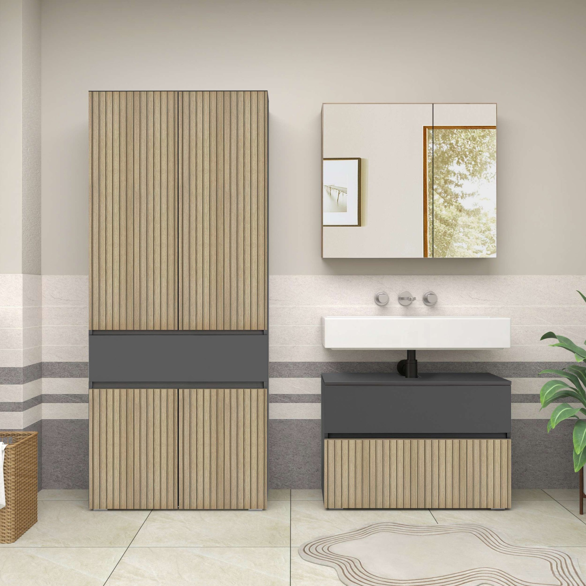 Home affaire Hochschrank »Wisla«, mit 4 Türen & 1 Schublade, Breite 76 cm, Höhe 180 cm