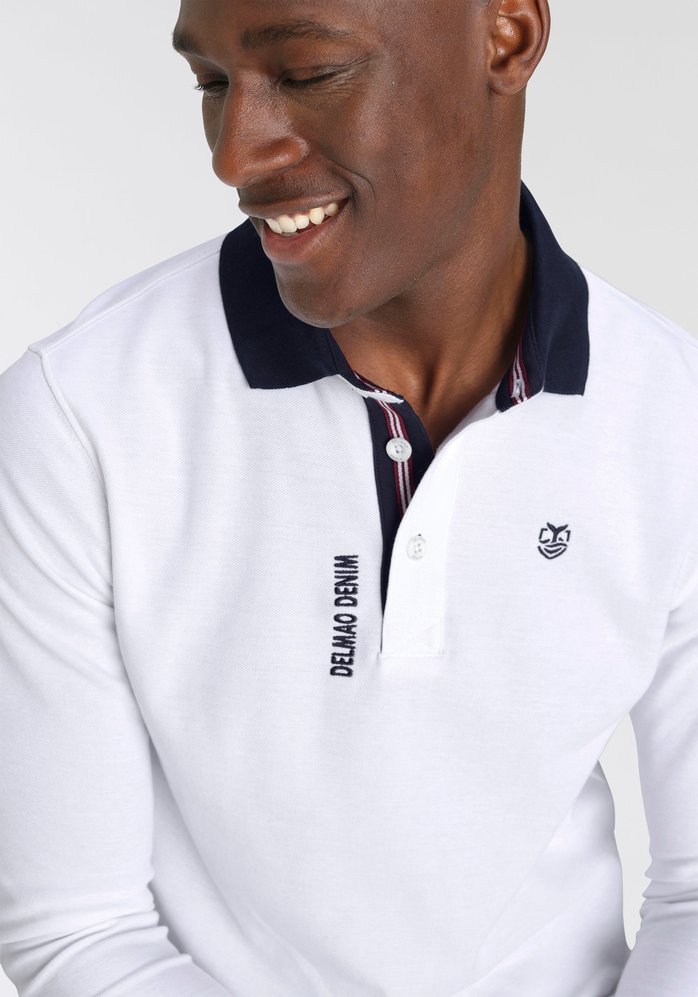 DELMAO Langarm-Poloshirt, mit Logostickereien-NEUE MARKE!