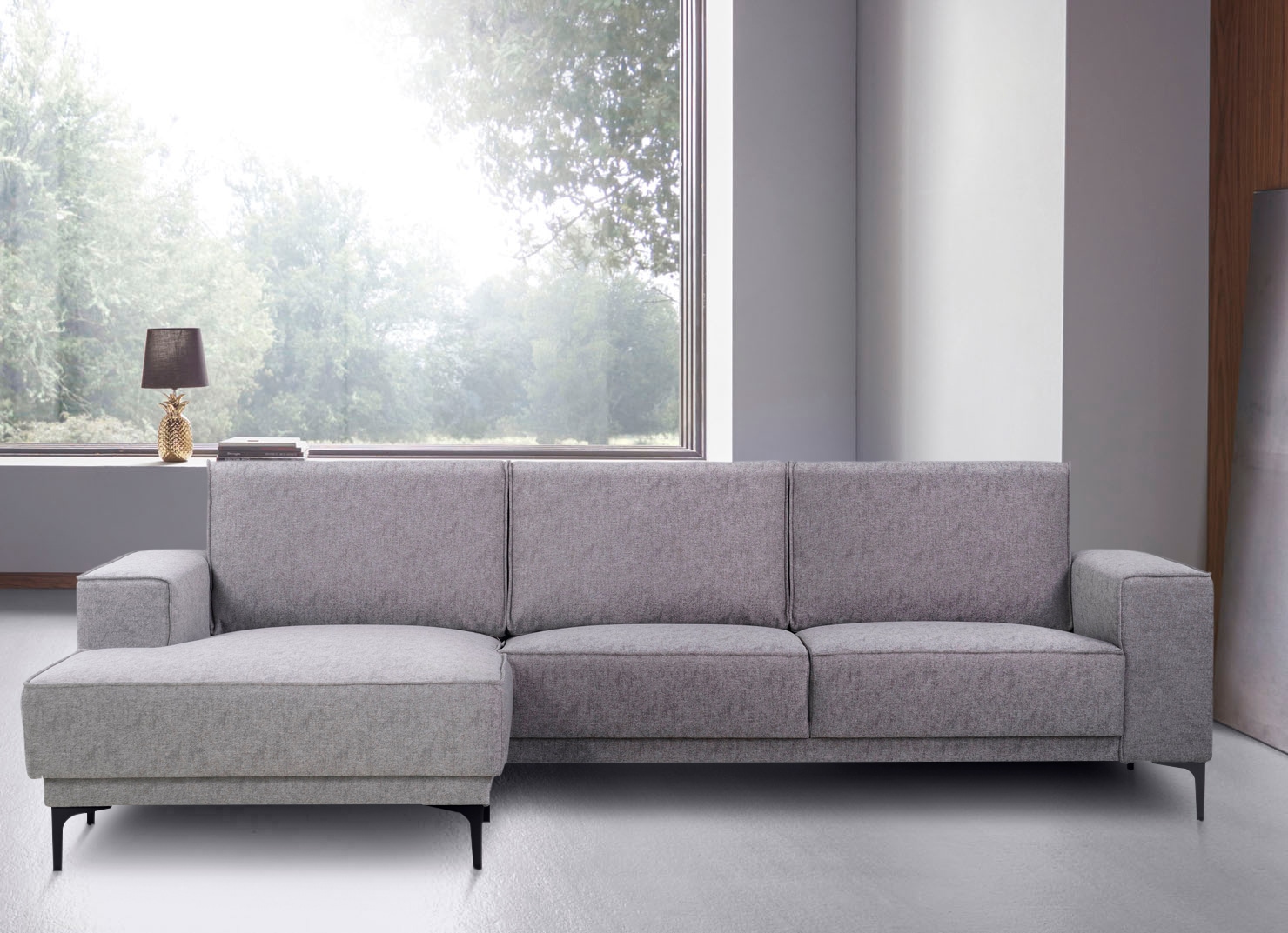 Places of Style Ecksofa »Polsterecke Oland, Struktur, Flachgewebe, Luxus-Microfaser, Boucle«, L-Form, 280 cm, Wellenunterfederung, Skandi-Design, Metallfüße