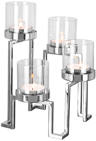 Fink Kerzenhalter "GRANT, Weihnachtsdeko" aus Edelstahl und Glas, 4-flammig, Adventsleuchter