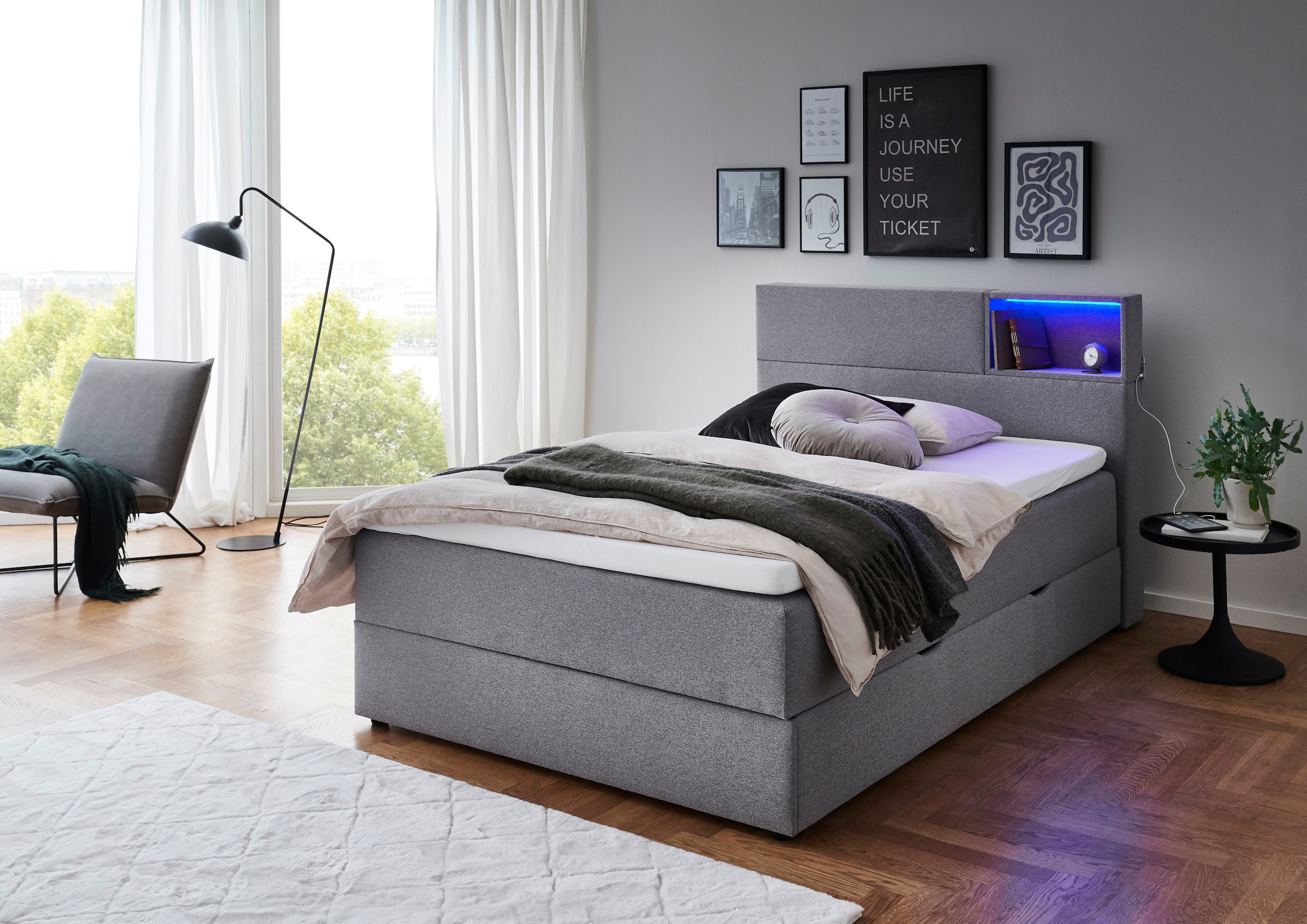 meise.möbel Boxspringbett »Caja mit Bettkasten und Topper«, mit LED ausgestattetes Ablagefach im Kopfteil