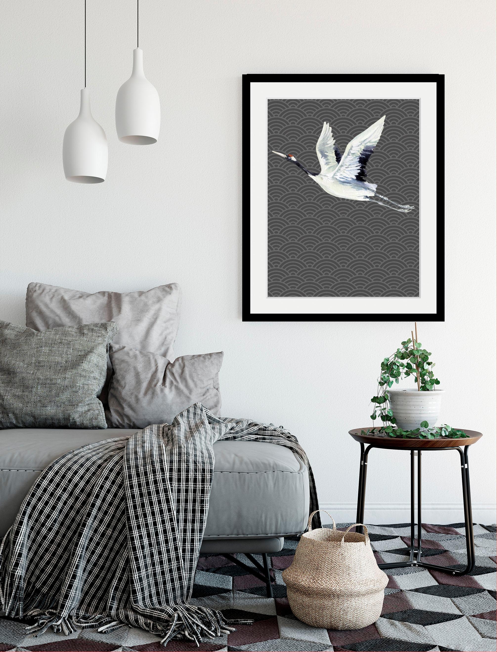 queence Bild »Kranich« Tiere | Vogelbilder | Vögel HD Premium Poster-Druck inkl. Holzrahmen