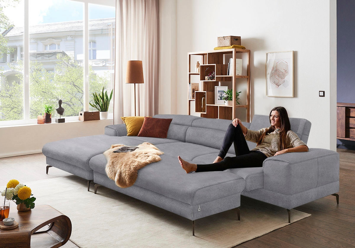 W.SCHILLIG Ecksofa »piedroo, Designsofa mit tollem Sitzkomfort, bequem und elegant, L-Form«, Kopfteilverstellung, wahlweise mit Sitztiefenverstellung, Breite 343cm