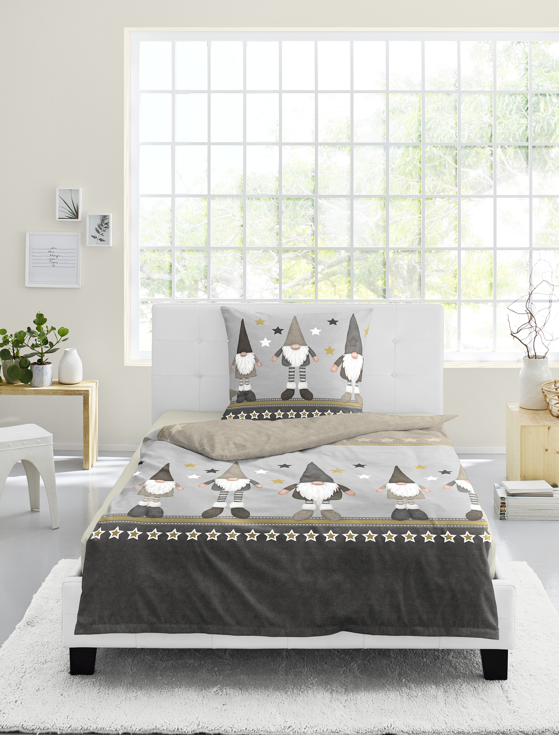 BIERBAUM Bettwäsche »4104« 2 Stk. Mako-Satin und Biber, 100% Baumwolle, pflegeleicht, kuschelig weich