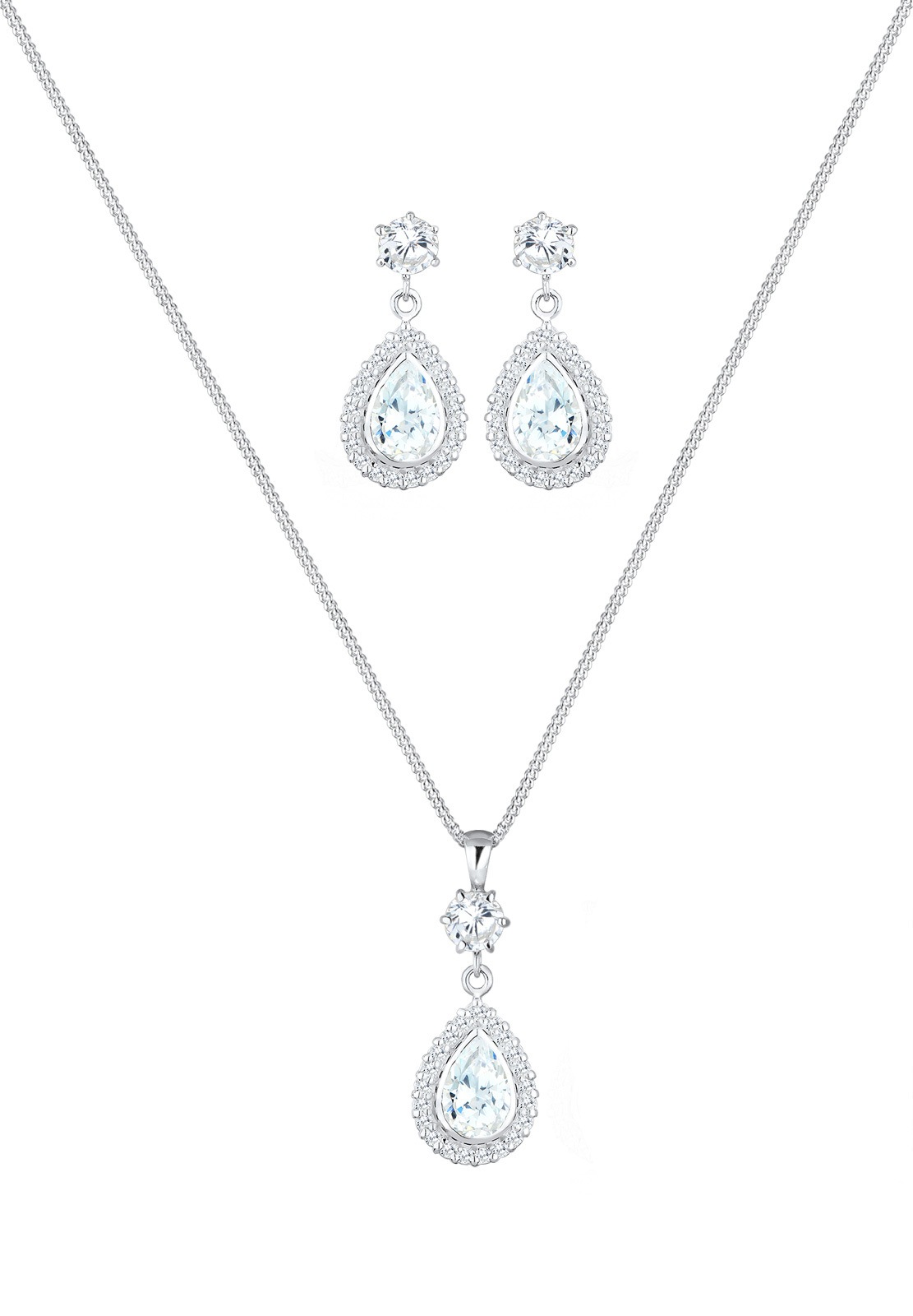 Elli Premium Ohrring und Ketten Set »Schmuckset Stilvolle Tropfenform verziert mit Zirkonia 925 Silber« ()