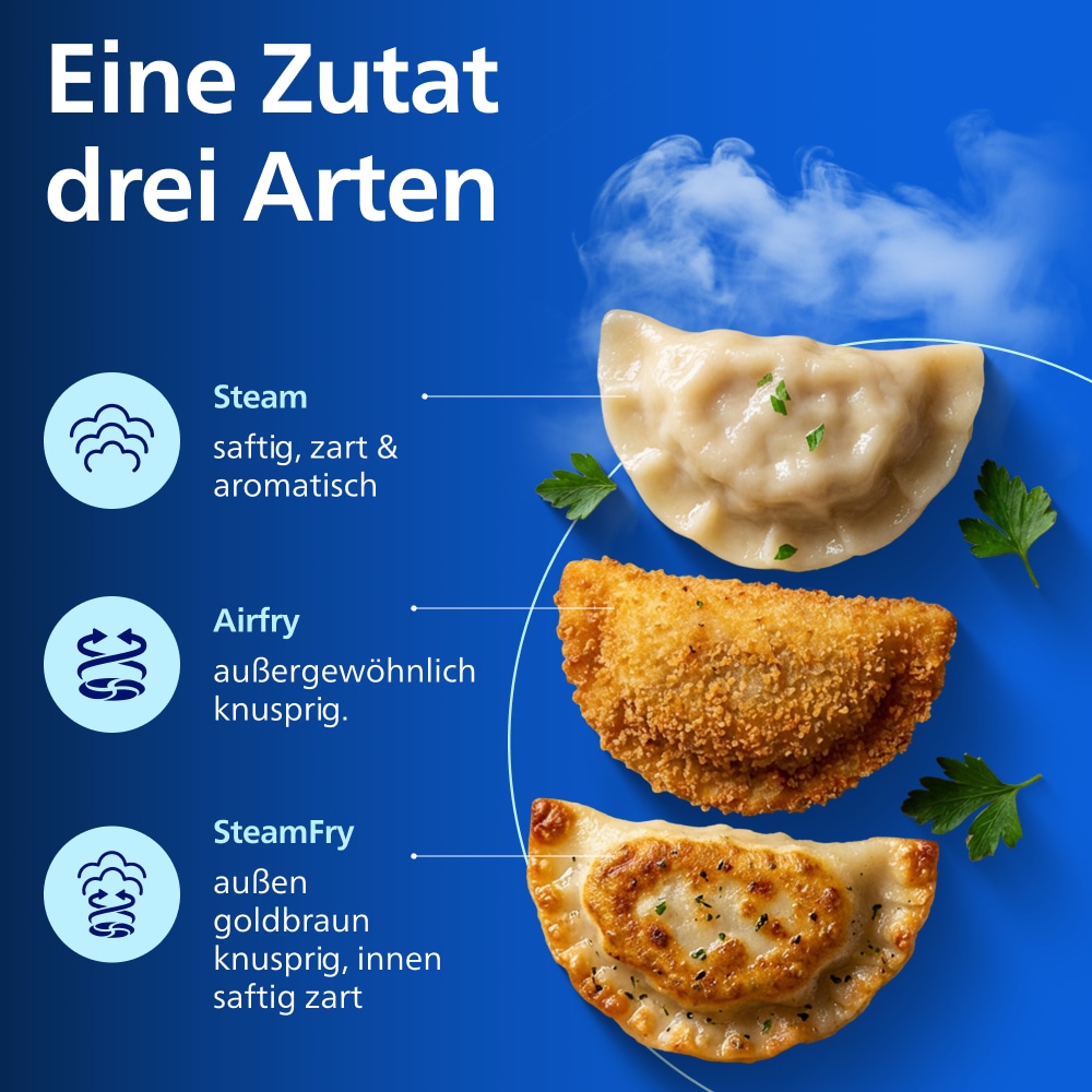 Philips Heißluftfritteuse »NA565/02 Steam Airfryer 5000 Series Megabasket, 9,5L Kapazität« 2750 W mit Dampfgarfunktion u. RapidAir Plus Technologie; inkl. Servierzange