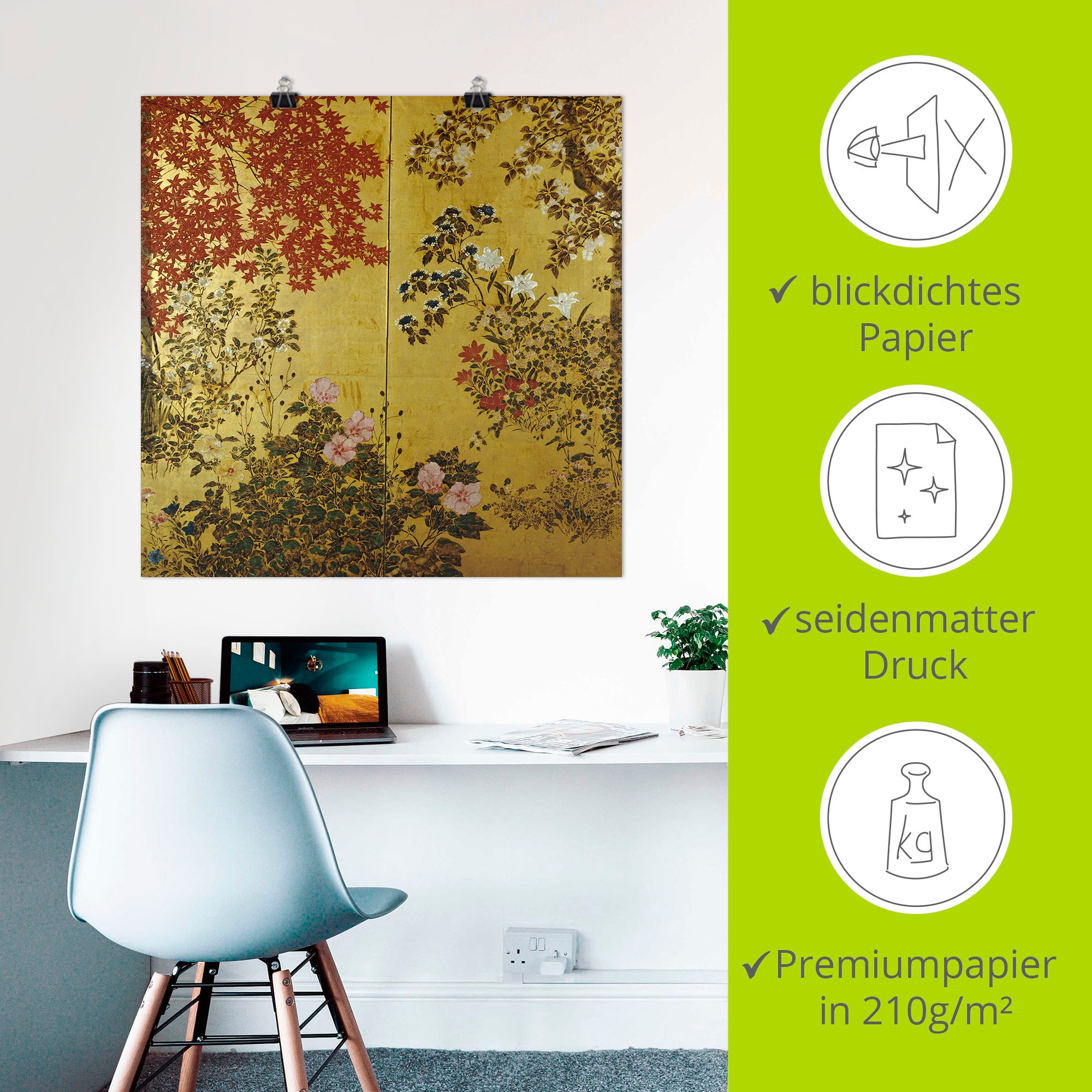 Artland Wandbild »Japanischer Wandschirm 18. Jahrhundert« Pflanzen 1 Stk. tlg. als Leinwandbild, Poster in verschied. Größen