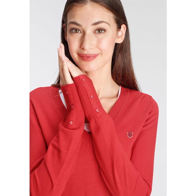DELMAO V-Ausschnitt-Pullover, mit kleinem Logodruck auf der Brust - NEUE  MARKE! bei ♕