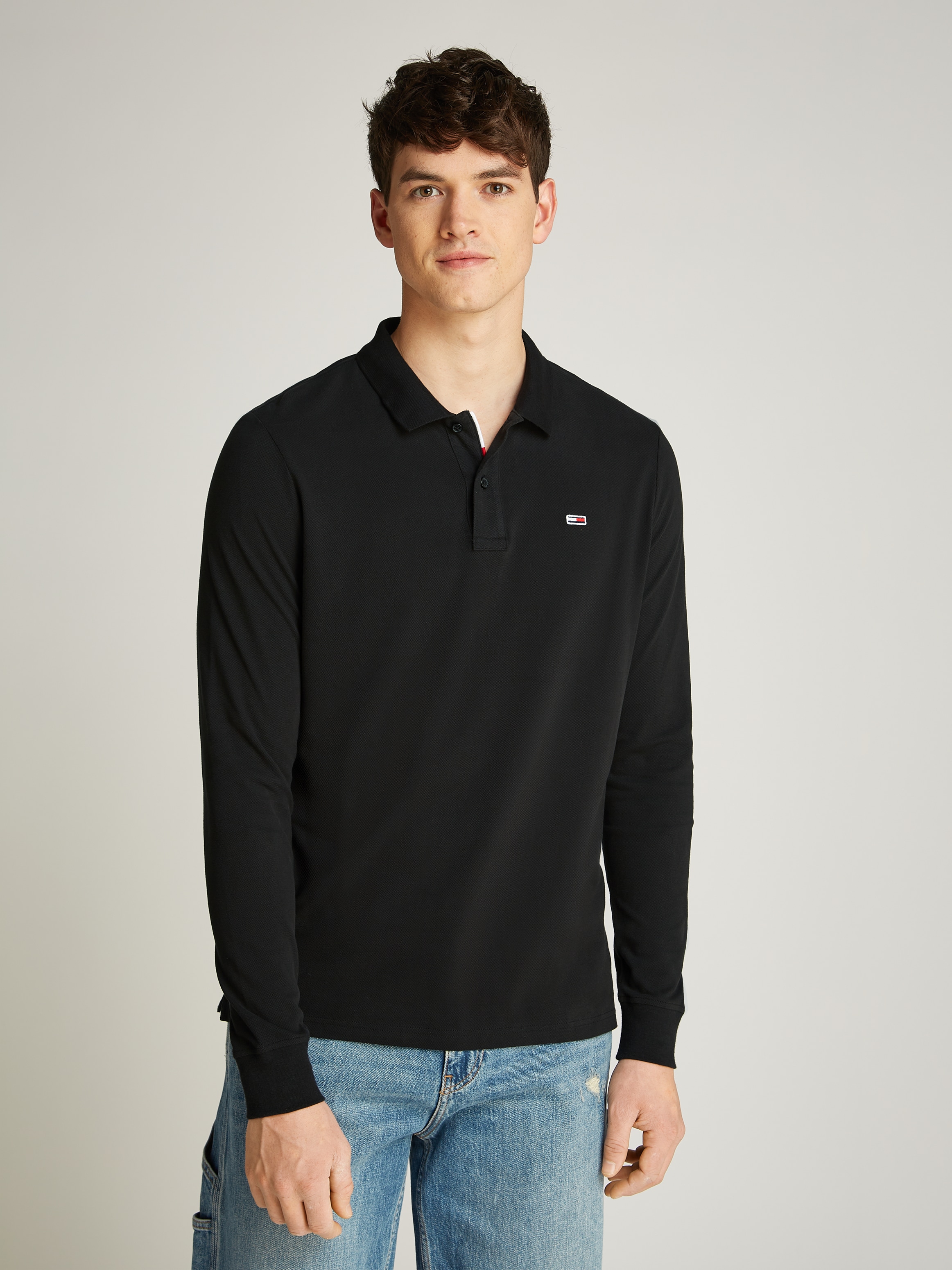 Tommy Jeans Plus Langarm-Poloshirt »TJM SLIM PLACKET POLO LS EXT«, in Großen Größen, Logostickerei