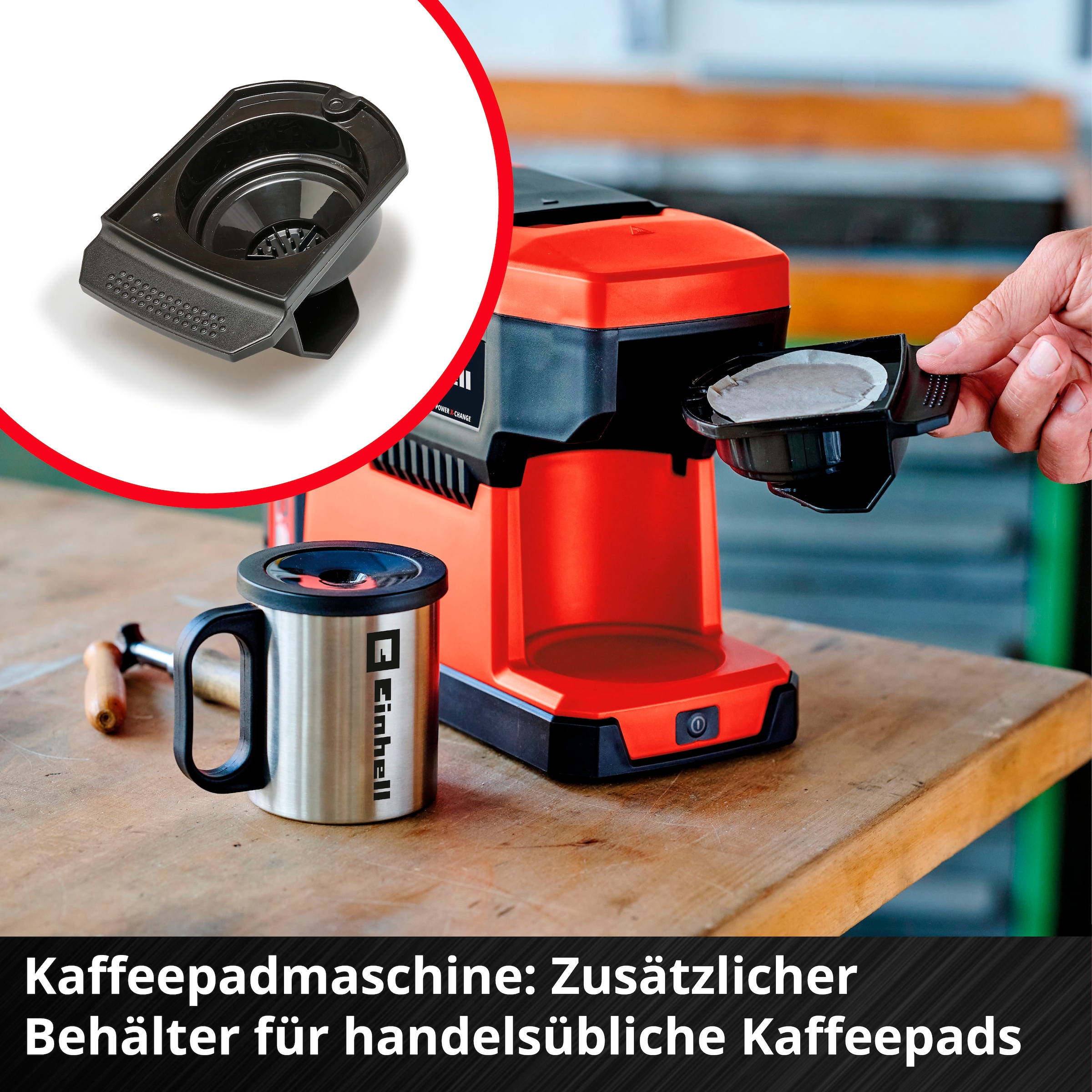 Einhell Kaffeepadmaschine »Power X-Change TE-CF 18 Li-Solo« 0,24 l Kaffeekanne Korbfilter
