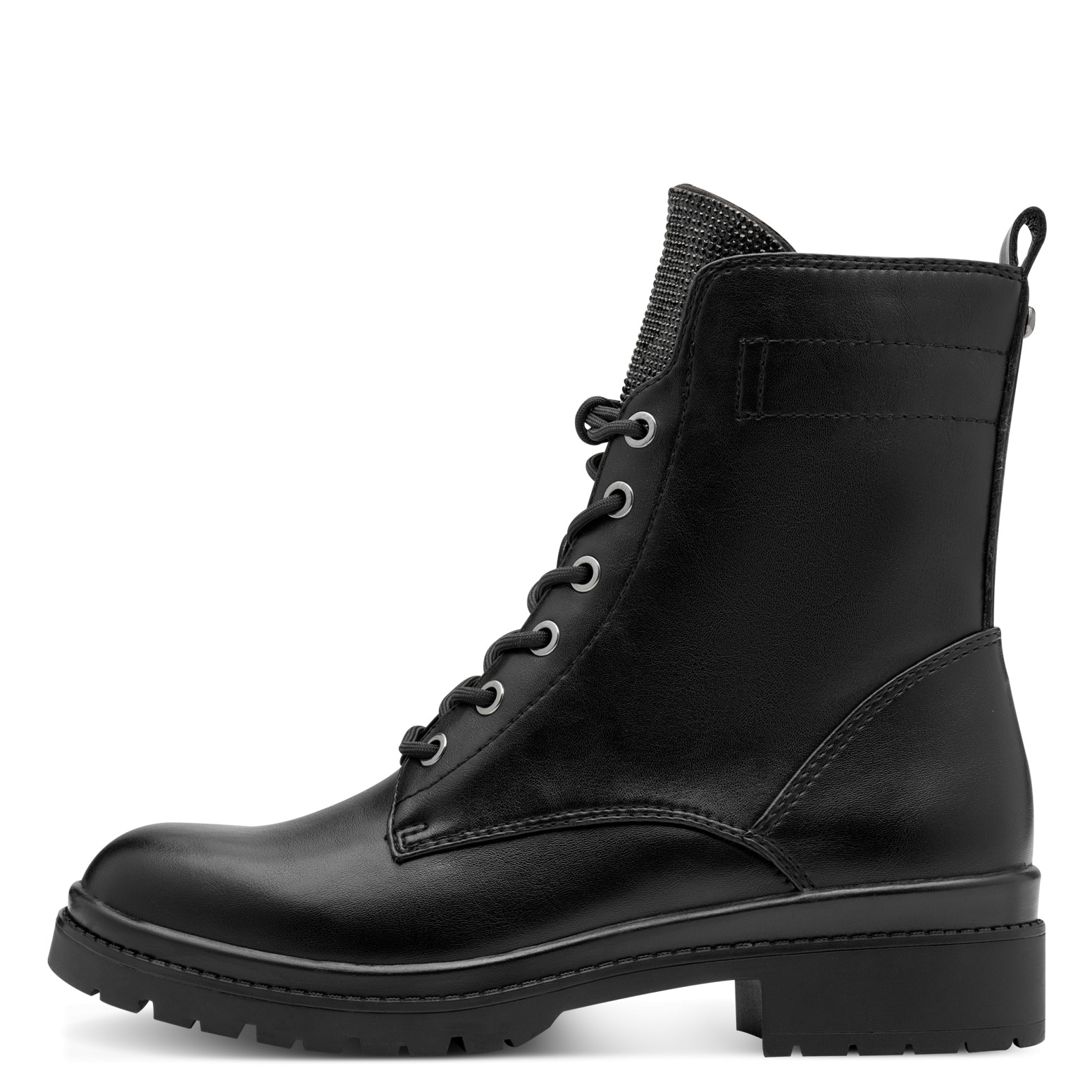 Tamaris Schnürstiefelette  , Blockabsatz, Schnürboots, Schuhzunge mit Schmucksteinen besetzt