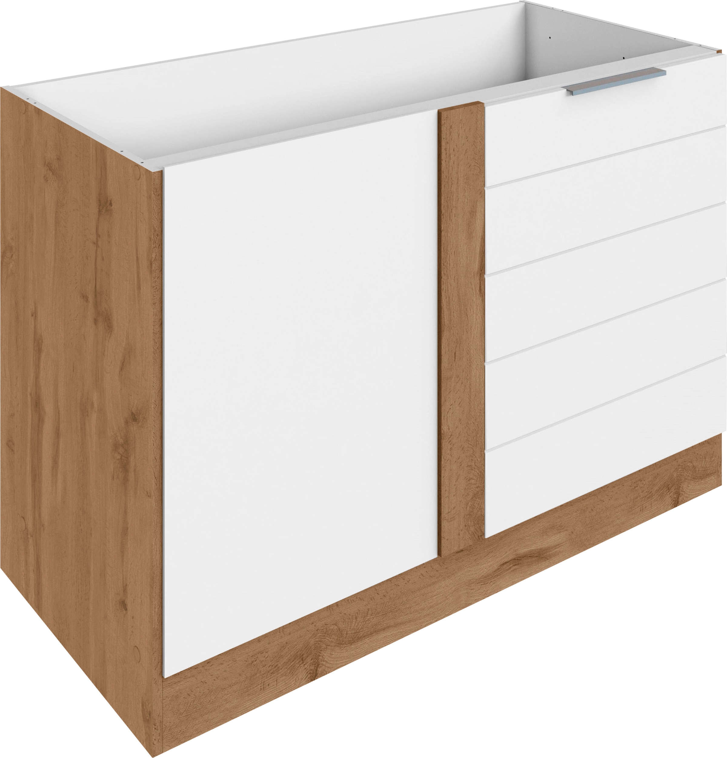 KOCHSTATION Eckunterschrank »KS-Luhe«, 120 cm breit, hochwertige MDF-Fronten mit waagerechter Lisene