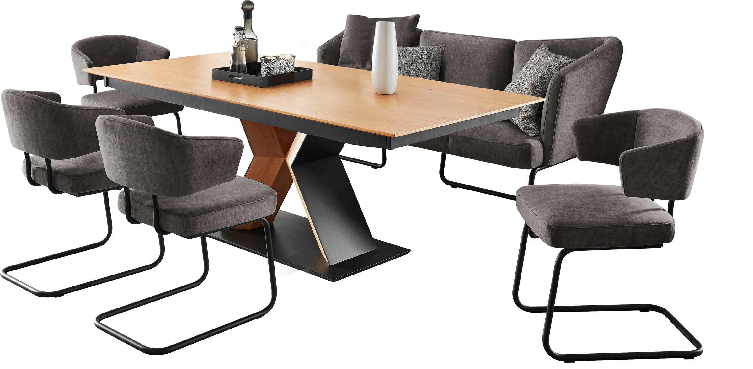 K+W Komfort & Wohnen Essgruppe »Mikkado Tube«, (6 tlg.), 4 Freischwinger und ein Funktionsesstisch
