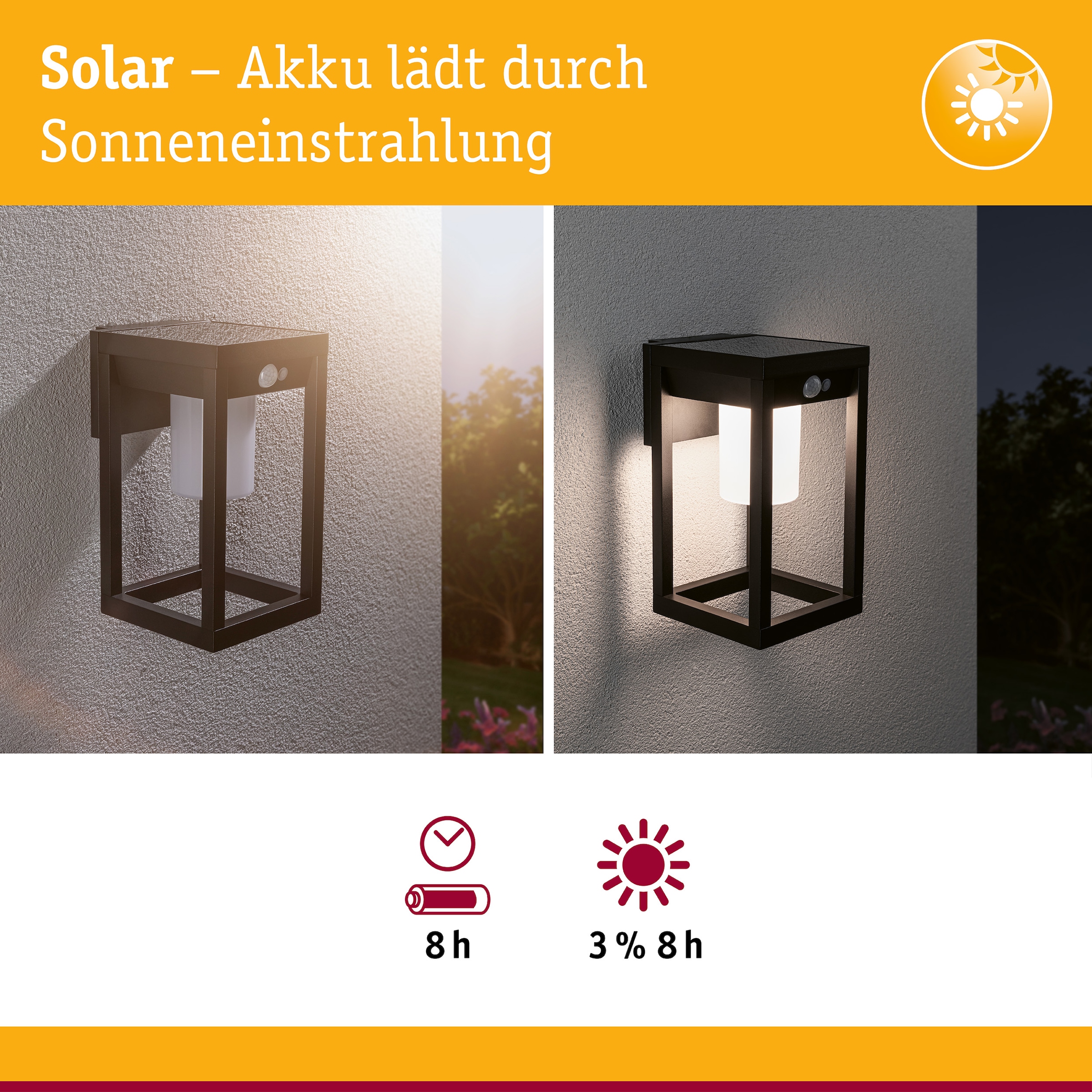Paulmann LED Außen-Wandleuchte »Solar Marisol IP44 3000K 350lm Schwarz« 1 Stk. Warmweiß Bewegungsmelder