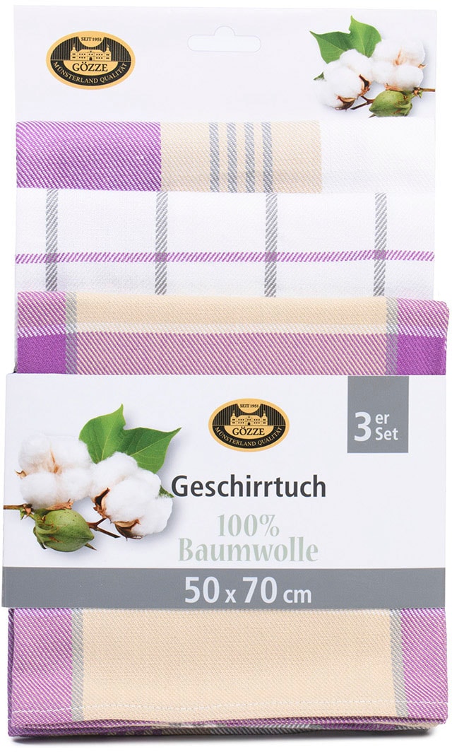 Gözze Geschirrtuch »Geschirrtücher, Des. 60058«, (Set, 3 tlg.), Maß: 50 x 70 cm, Set: 2x kariert und 1x gestreift