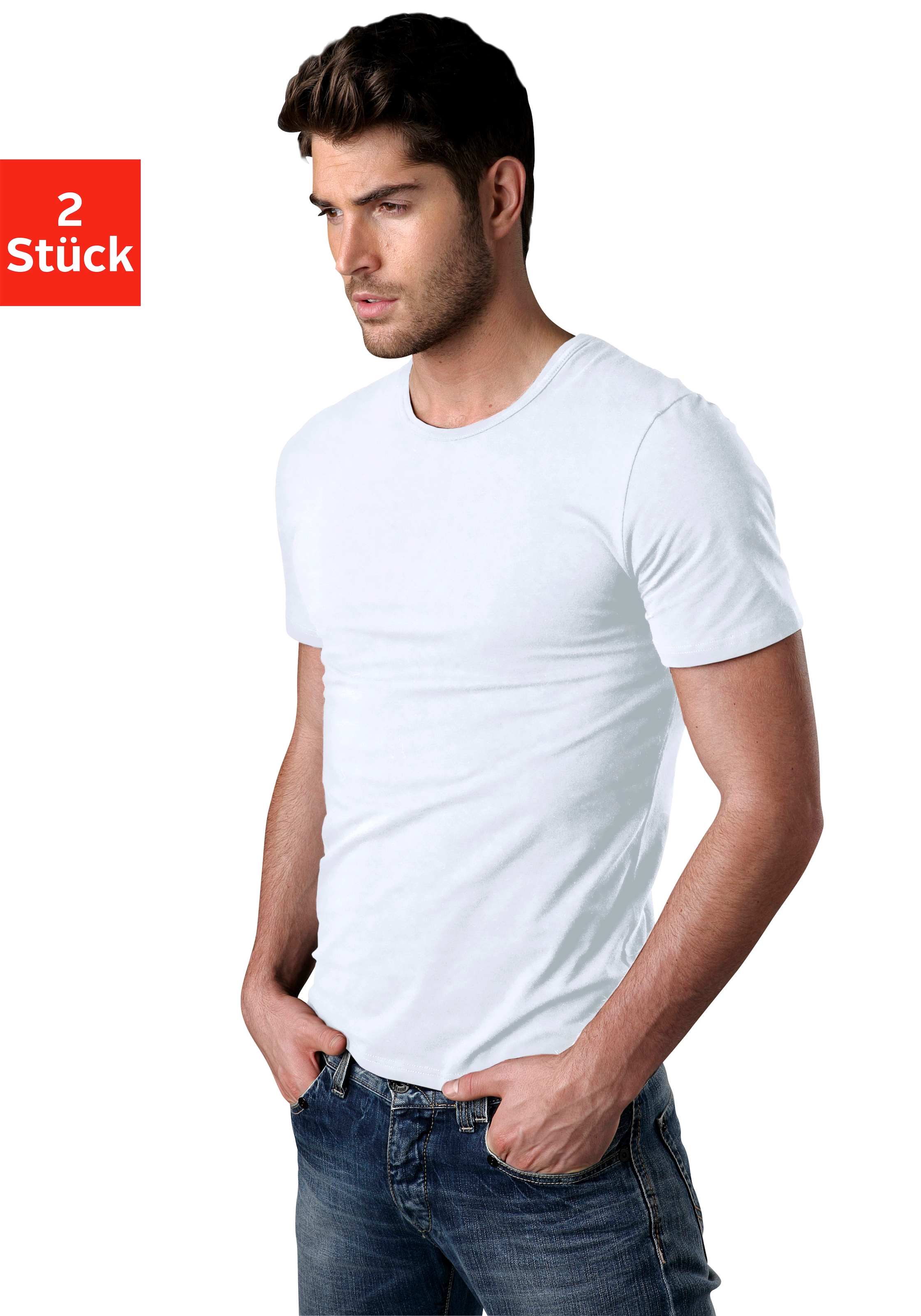 H.I.S T-Shirt, (2er-Pack), mit Rundhalsausschnitt perfekt als  Unterziehshirt bei