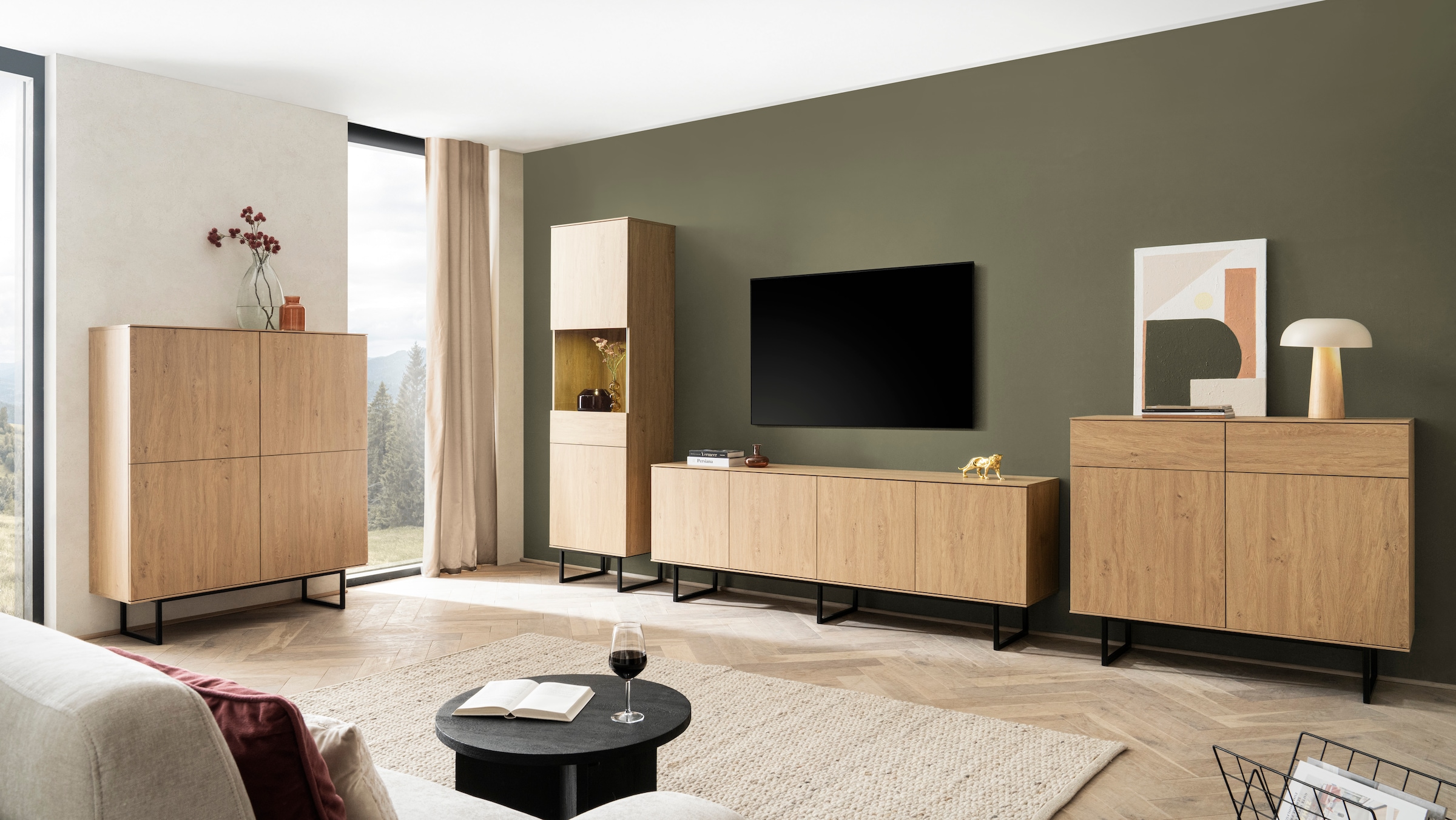 Home affaire Highboard »Lund, moderner Schrank, Kommode mit Kufengestell«, ausreichend Stauraum, vielseitig einsetzbar, 115 cm breit