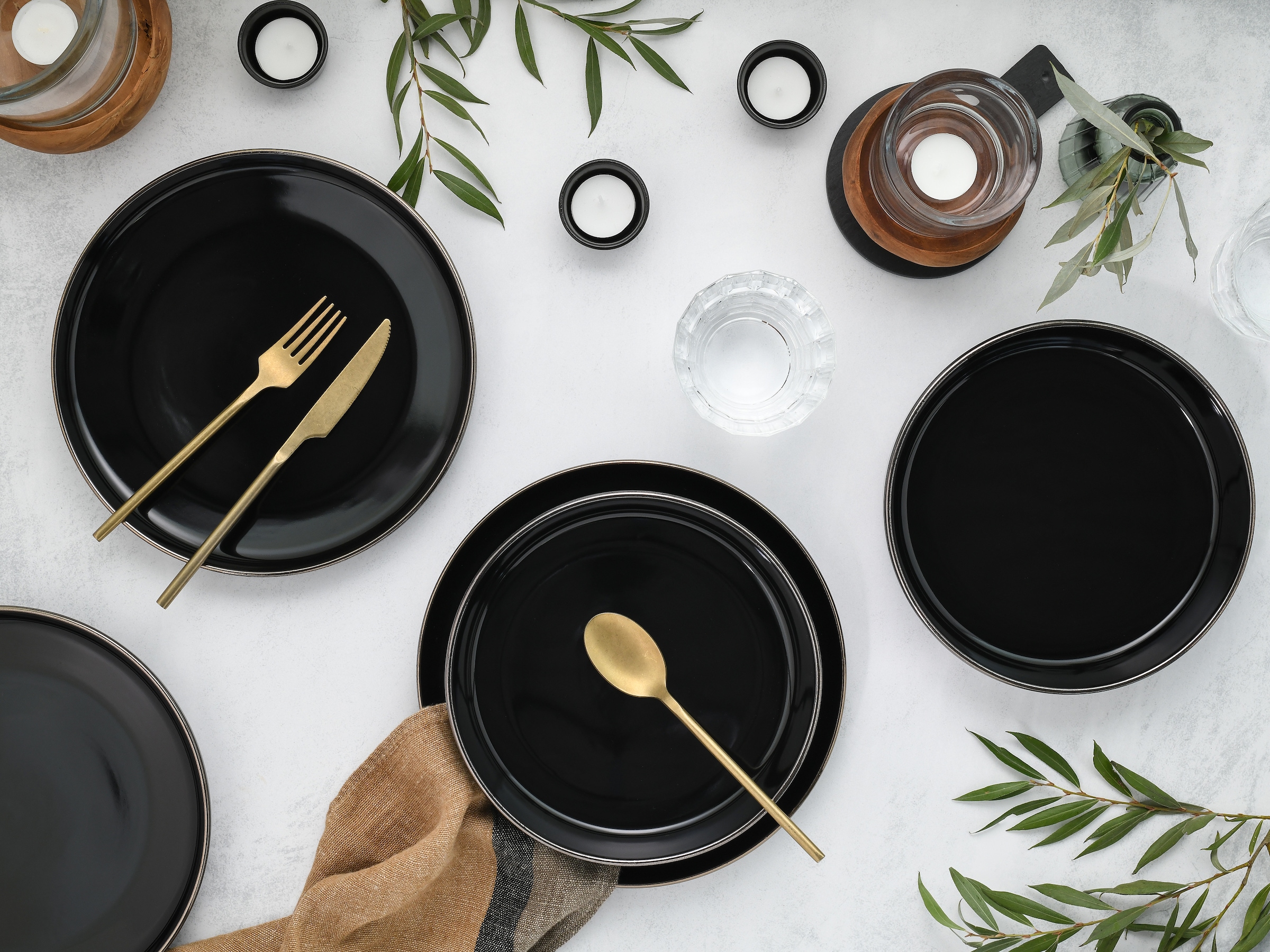 CreaTable Tafelservice »Nordic Festive, Service 12-tlg.« Teller Set, Minimalistisches Design, Dezente goldene Akzente