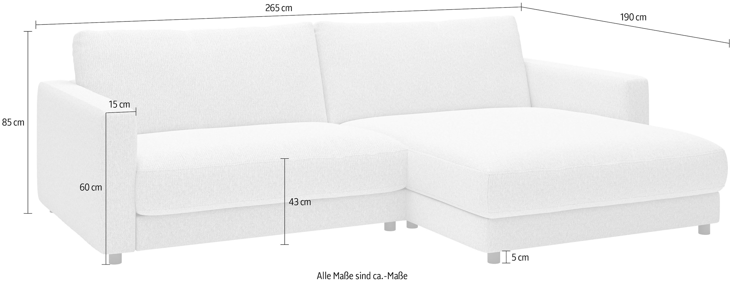 Home affaire Ecksofa »Ecksofa Jiro, L-Form, große Sitztiefe, Breite 265 cm« lose Sitz- & Rückenkissen, weicher Polsteraufbau, komfortabel & modern