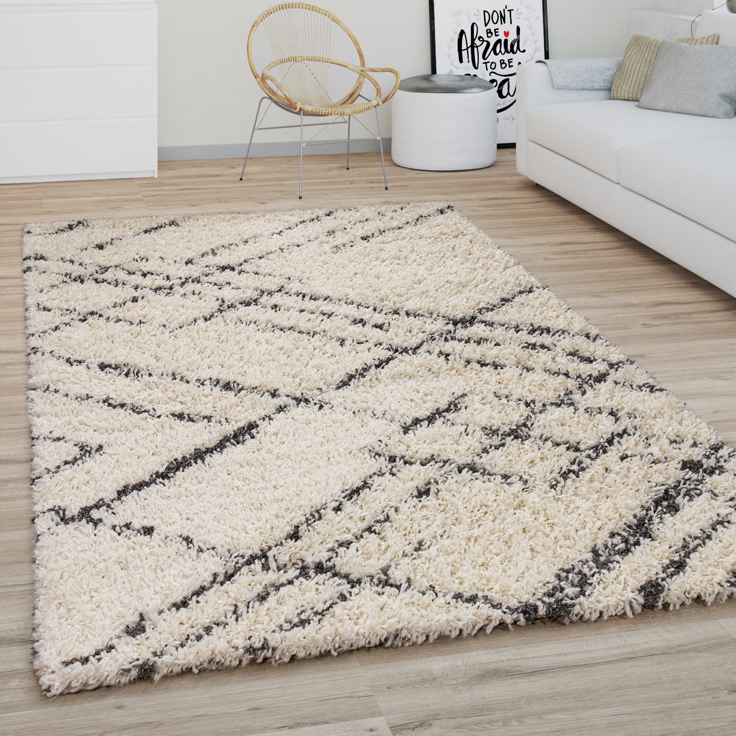Paco Home Hochflor-Teppich »Kalmar 452«, rechteckig, 44 mm Höhe, Shaggy, Scandi Design, modernes Rauten Muster, weich & kuschelig