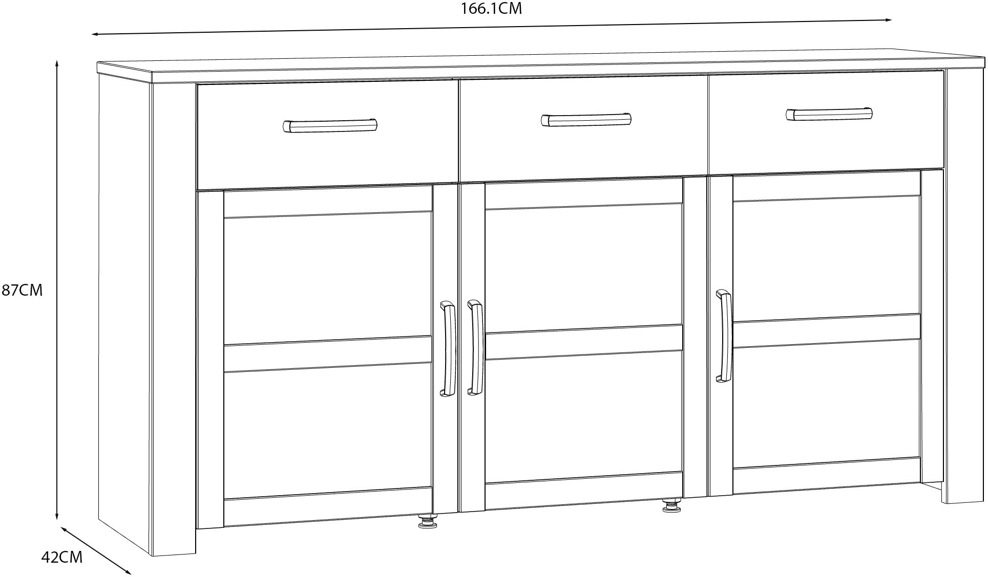 FORTE Sideboard »Bohol, Sideboard, Soft-Close, Stauraum« B/H/T 166,1/87/42cm, 3 Türen, 3 SK