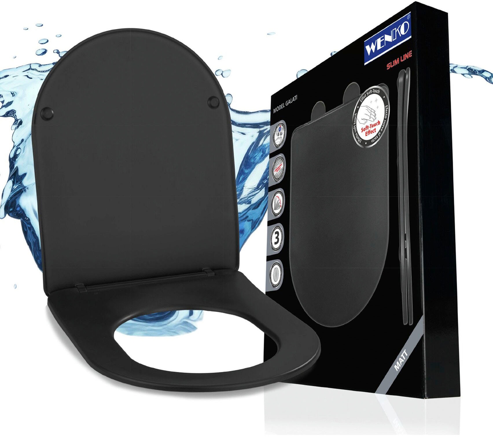 WENKO WC-Sitz »Modell Galati« Toilettensitz aus Duroplast, ultraflach, D-Form, mit Absenkautomatik