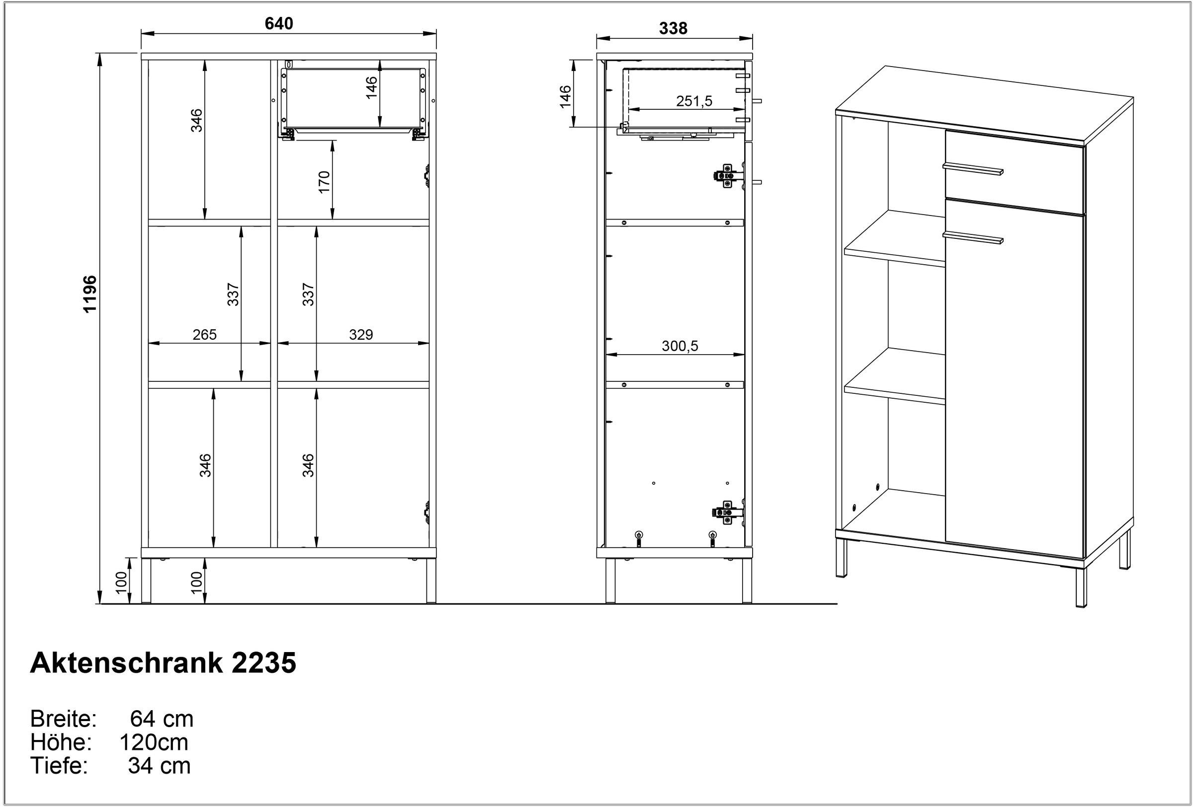 GERMANIA Aktenschrank »GW-Rovigo mit offenem Regal & Schublade,«, (1 St.), spiegelverkehrt montierbar, Höhe 120 cm, Made in Germany