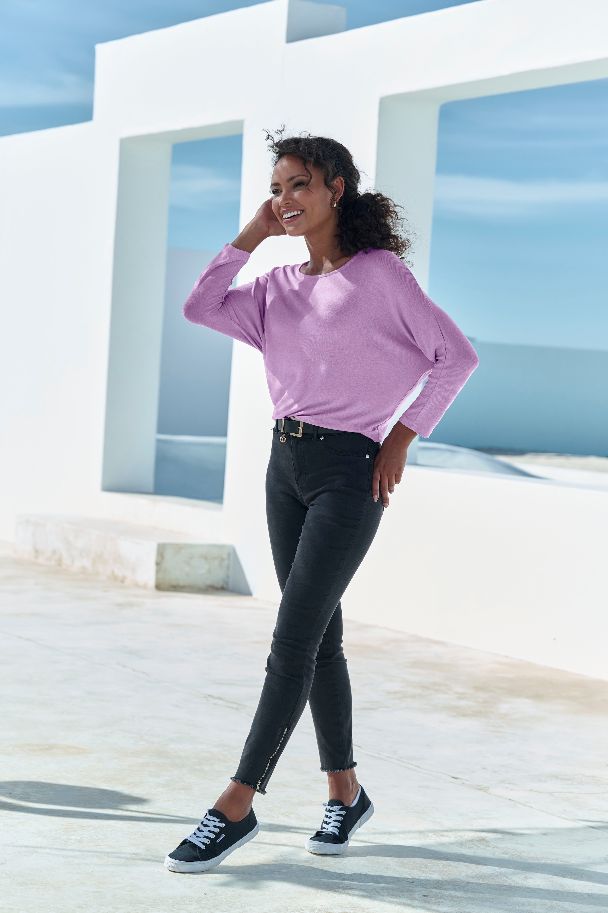 LASCANA 3/4-Arm-Shirt »aus weicher Feinstrickqualität«, mit Fledermausärmeln
