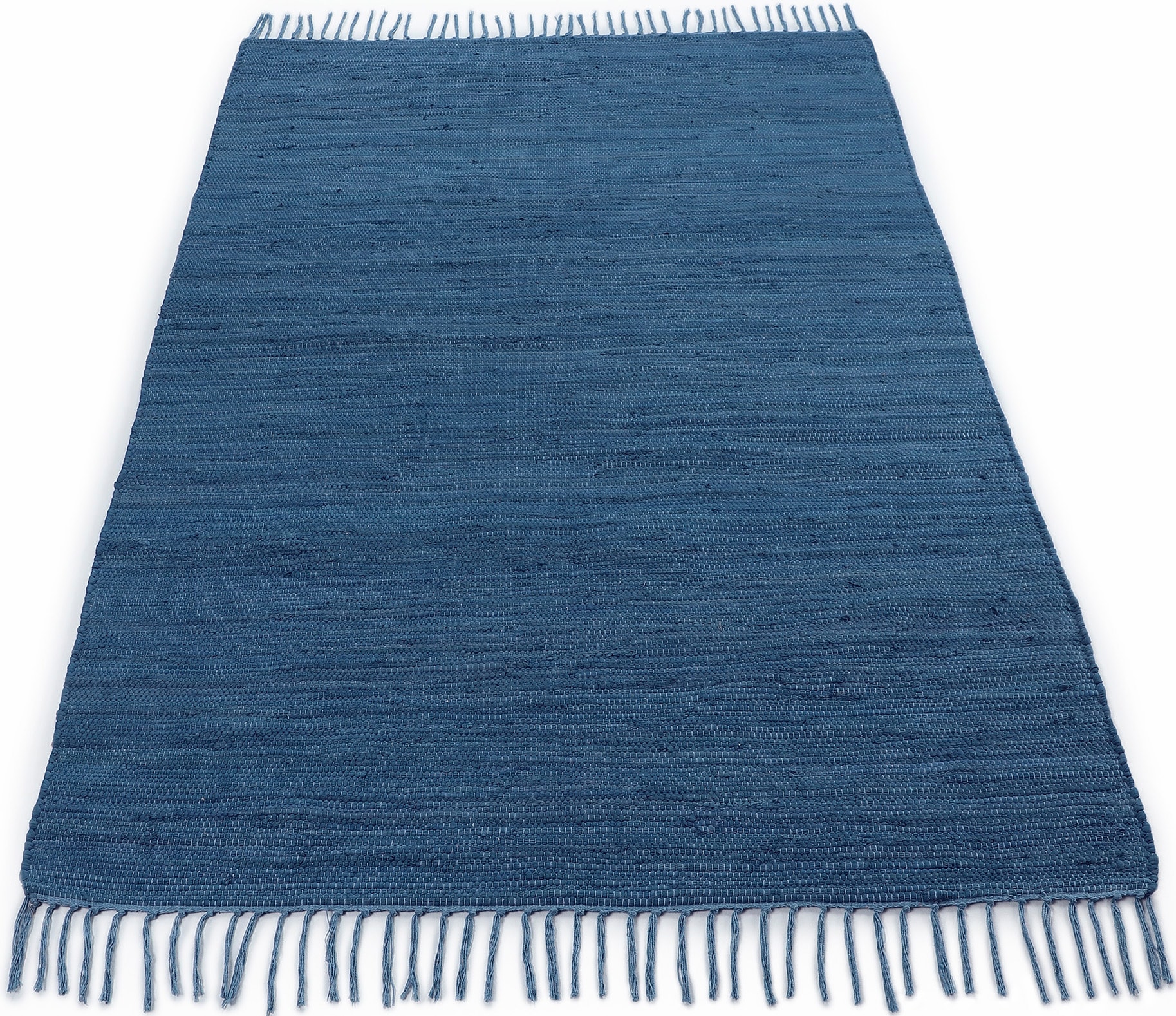 carpetfine Teppich »Kelim Chindi uni , auch als Läufer« rechteckig 5 mm Höhe Wendeteppich, reine Baumwolle, handgewebt, Uni-Farben, mit Fransen