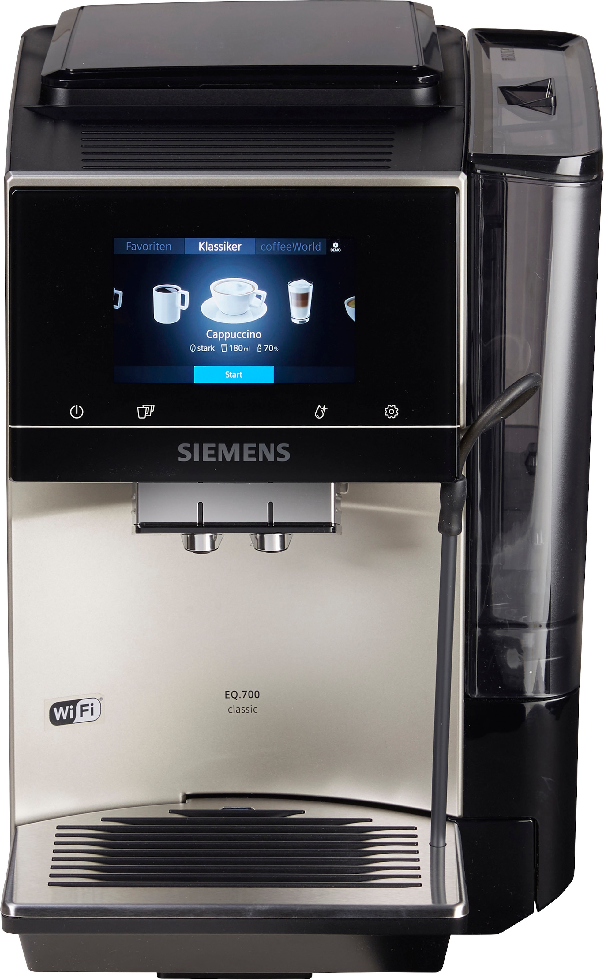 SIEMENS Kaffeevollautomat »EQ.700 Inox bis Jahren 3 10 -Display, metallic XXL Profile Garantie silber Milchsystem-Reinigung speicherbar, TP705D47«, Full-Touch mit