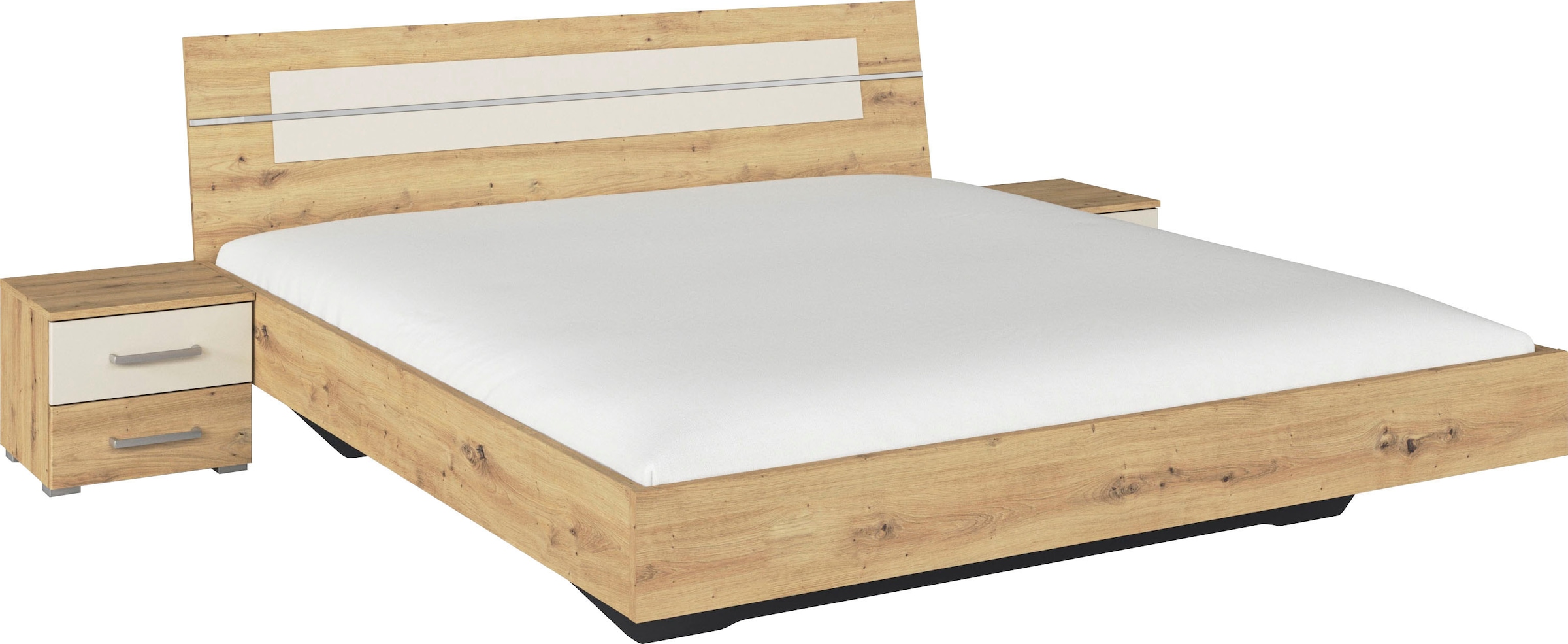 rauch Bettanlage »Doppelbett Futonbett BURANO in schwebender Optik«, (Set, 3 tlg.), und abgesetztem Kopfteil mit 2 Nachttischen MADE IN GERMANY