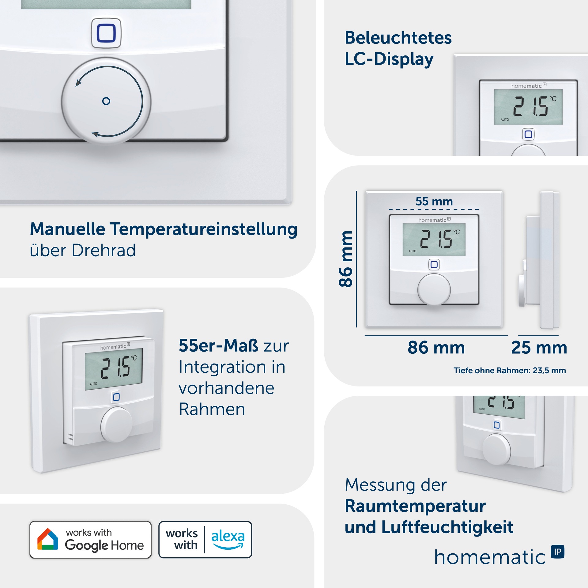 Homematic IP Smart-Home-Zubehör »Wandthermostat mit Luftfeuchtigkeitssensor WTH-3«