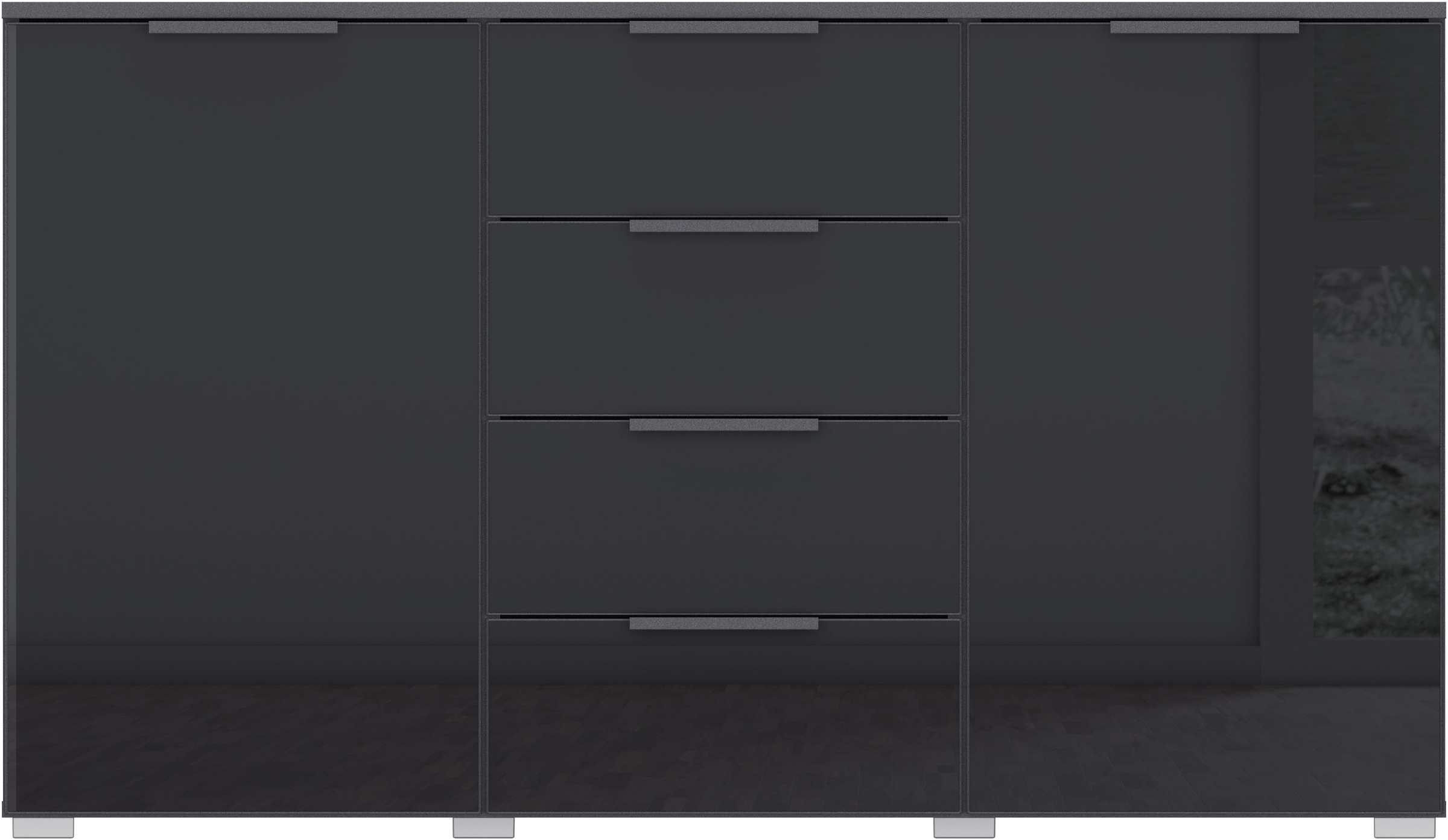rauch Schubkastenkommode »Sideboard Kommode Kombikommode KOLUNA mit Glasfront«, (Breite 120 cm), vier große Schubladen, mit insgesamt 4 Einlegeböden MADE IN GERMANY