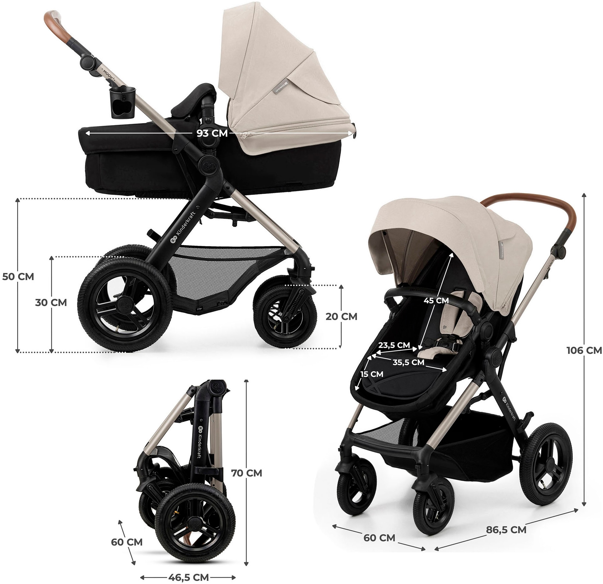 Kinderkraft Kombi-Kinderwagen »MOOV 2 Air 3IN1«, 27 kg, mit Luftreifen