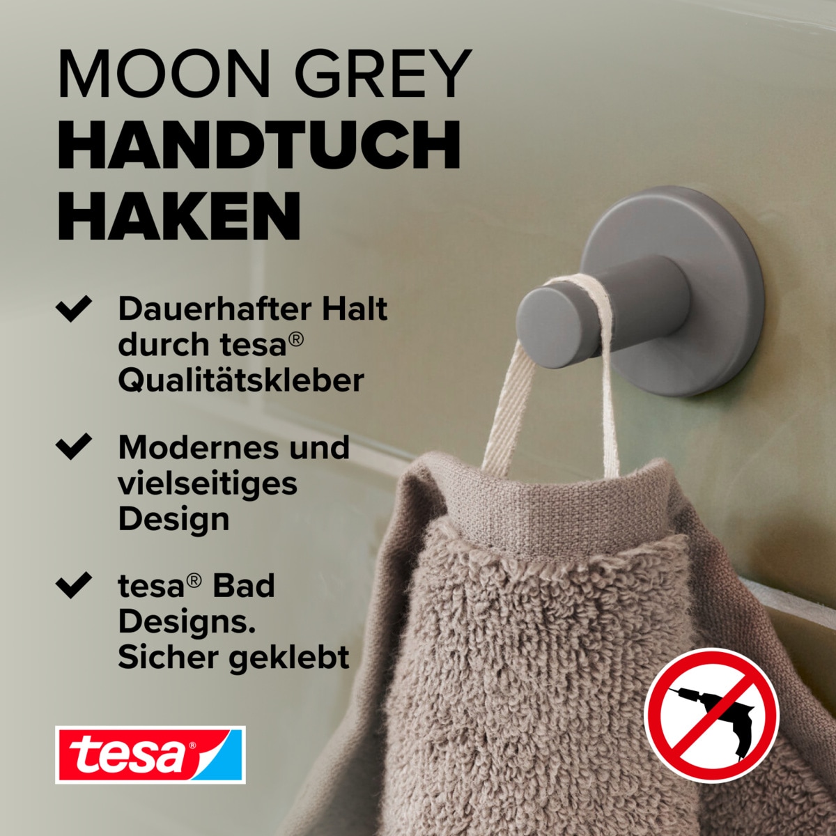 tesa Klebehaken »MOON Handtuchhaken« grau - 3,7 cm : 3,7 cm : 3,6 cm