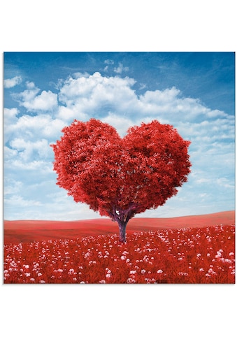 Glasbild »Baum in Form eines Herzens«, Herzen, (1 St.)