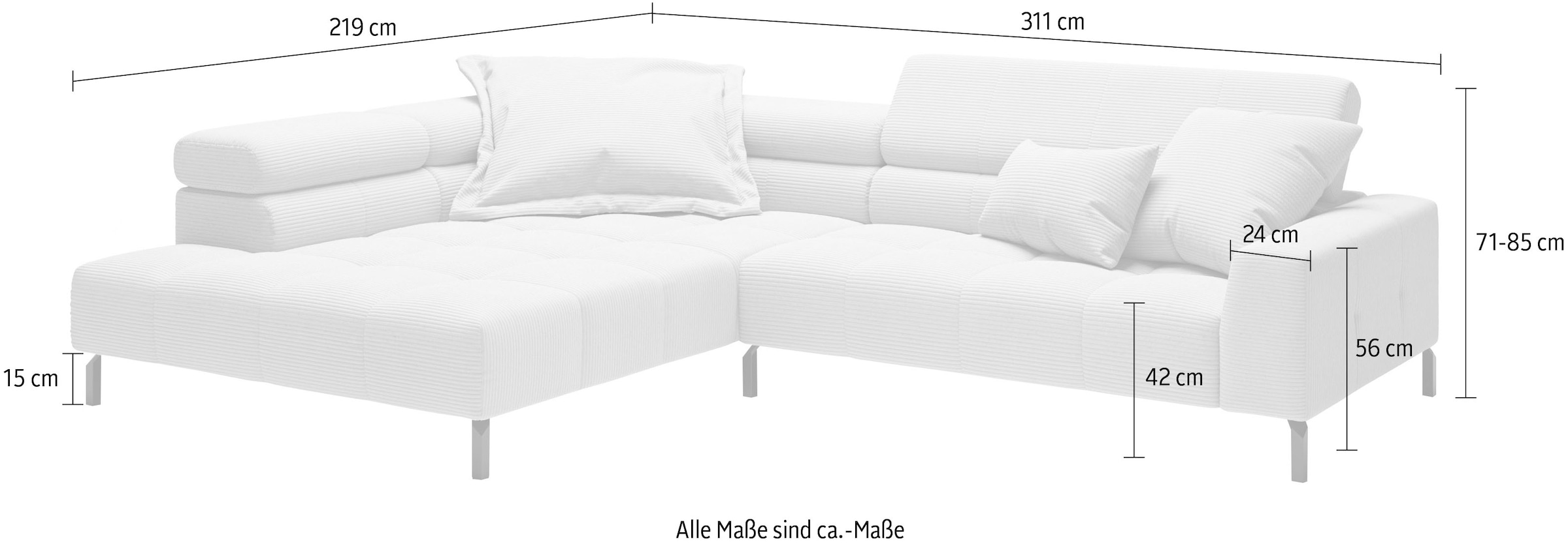 Places of Style Ecksofa »Cleveland, L-Form, incl. Kopfteilverstellung, Breite 311 cm«, wahlweise elektrischer Sitzvorzug