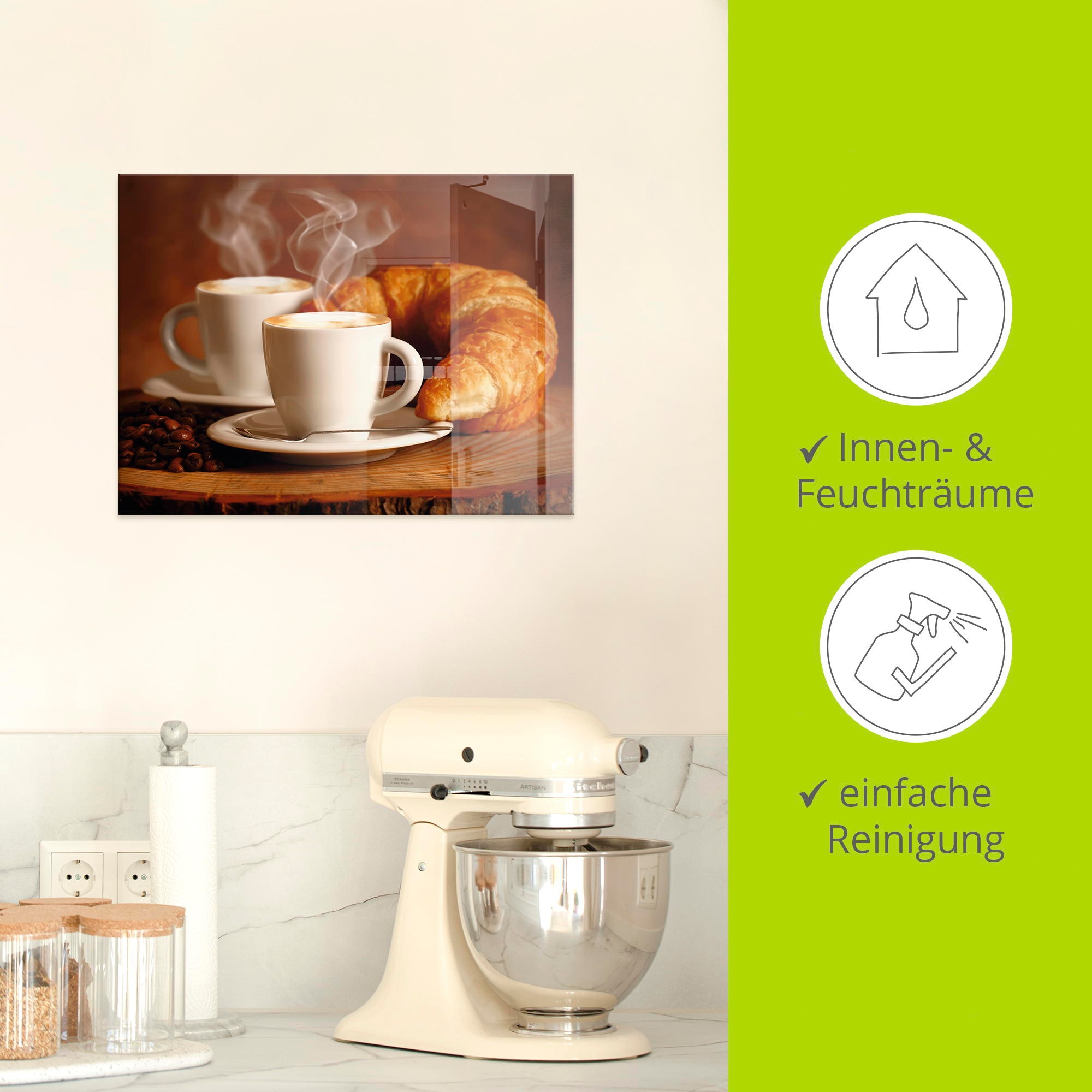 Artland Glasbild »Dampfender Cappuccino und Croissant« Getränke 1 Stk. tlg. in verschiedenen Größen