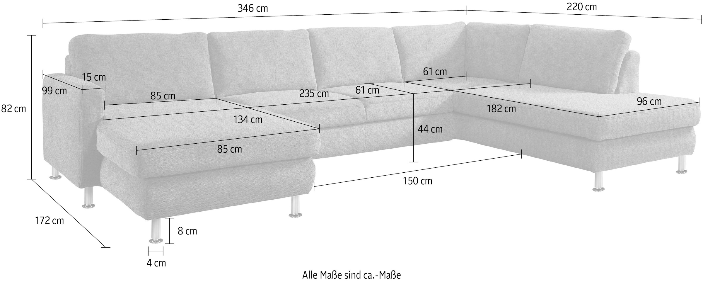 Die PlanBar Wohnlandschaft »MP-IN19027 U-Form« wahlweise mit Bettfunktion, frei im Raum stellbar