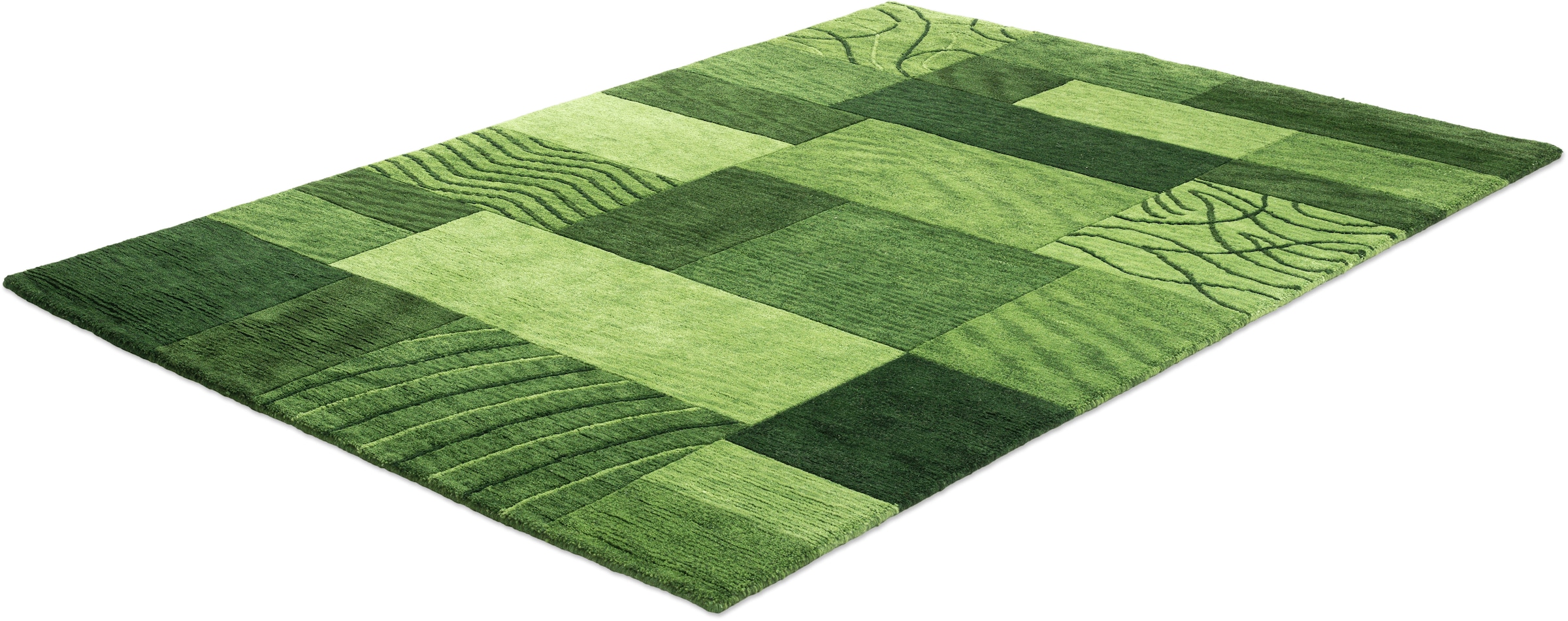 THEKO Wollteppich »Domas 4028« rechteckig 12 mm Höhe Kurzflor, reine Wolle, handgeknüpft, modernes Patchwork Design