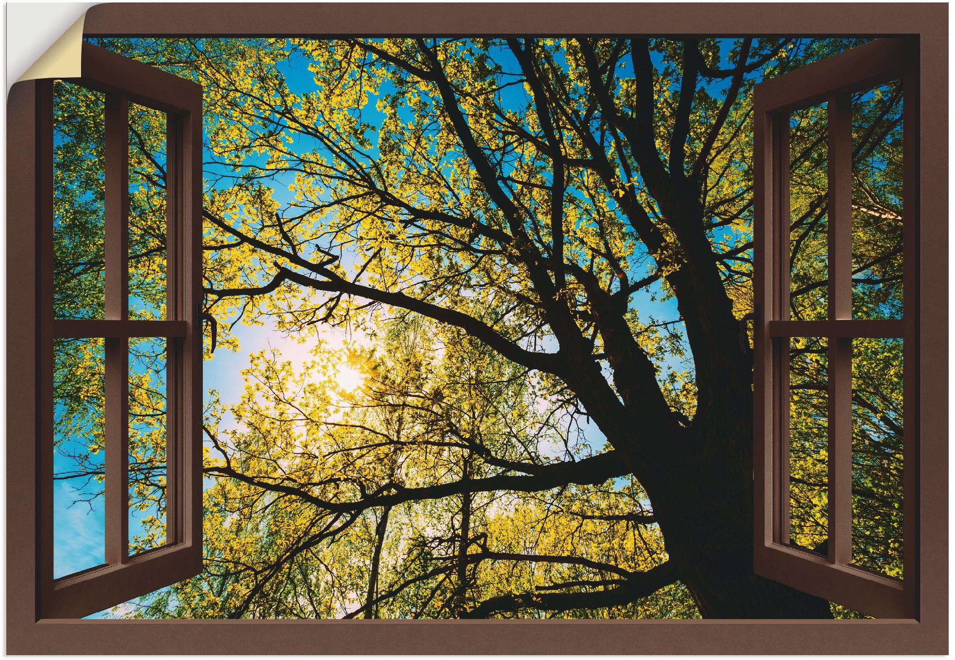 Artland Wandfolie »Fensterblick Frühlingssonne Baumkrone«, Baumbilder, (1 St.), selbstklebend