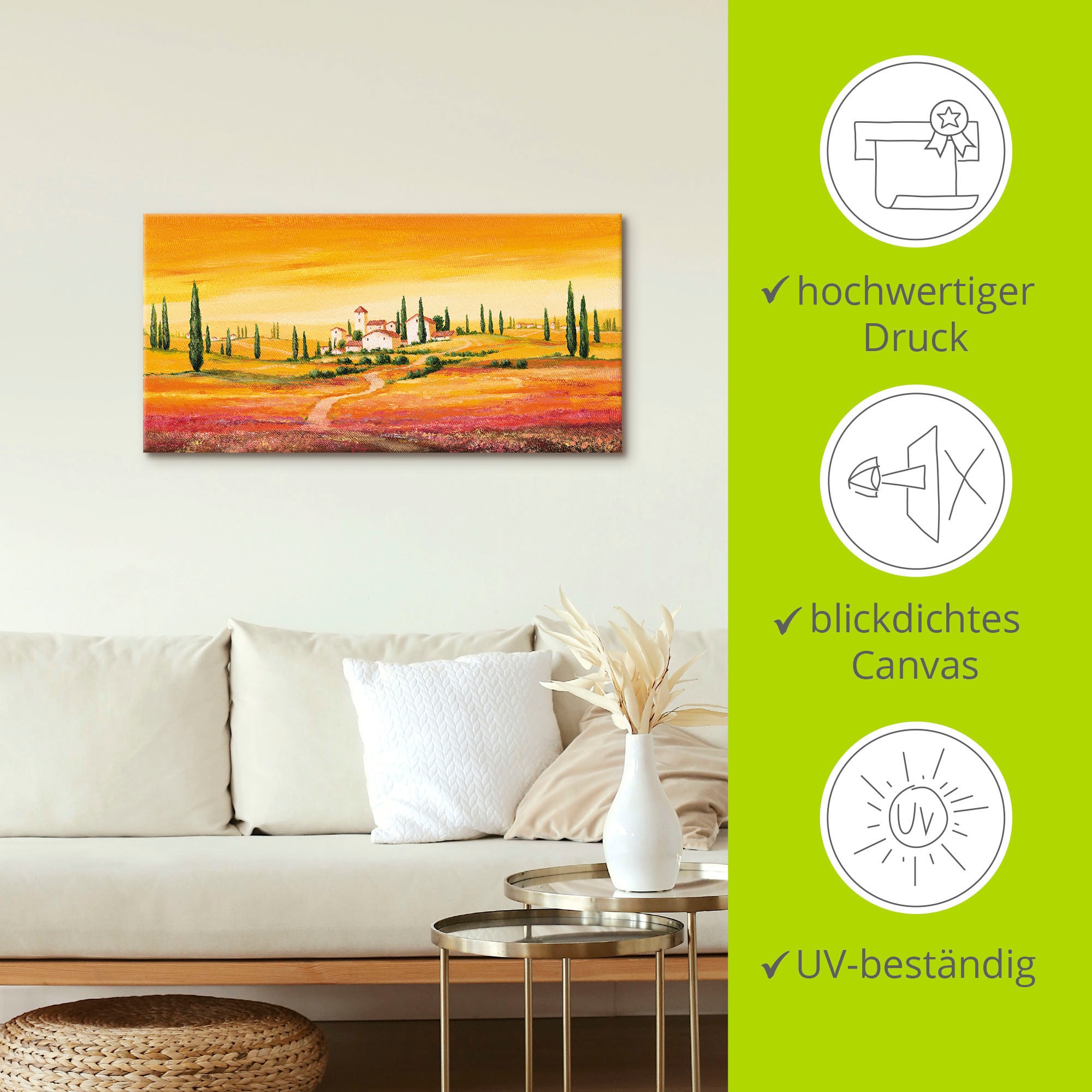 Artland Wandbild »Traumhafte toskanische Landschaft«, Europa, (1 St.), als Alubild, Outdoorbild, Leinwandbild, Poster, Wandaufkleber