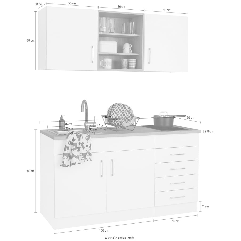 HELD MÖBEL Küchenzeile »Mali«, mit E-Geräten, Breite 150 cm