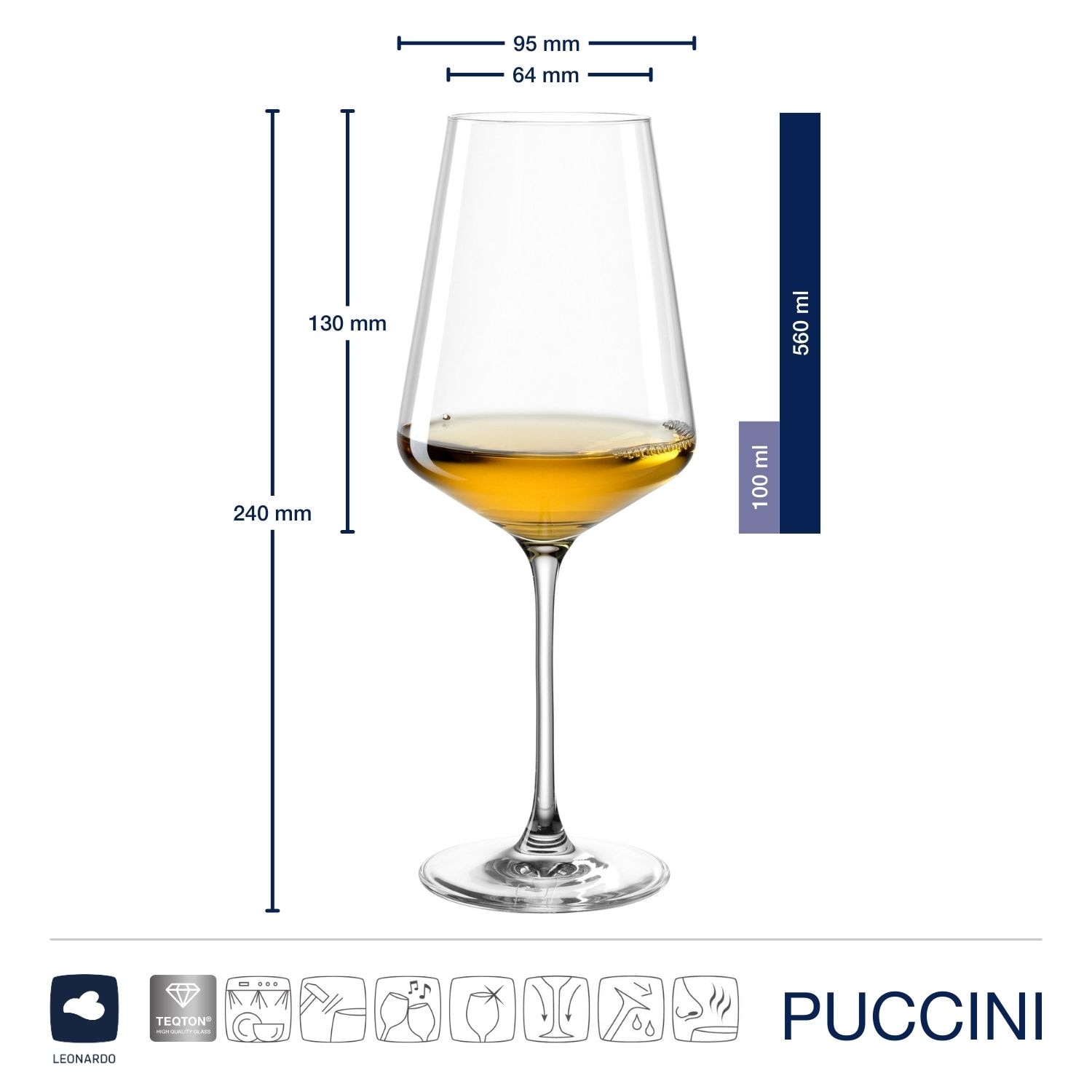 LEONARDO Weißweinglas »Gläser-Set PUCCINI + Poliertuch, 7-teilig« 6 Weisswein Gläser, 560 ml, mit Poliertuch
