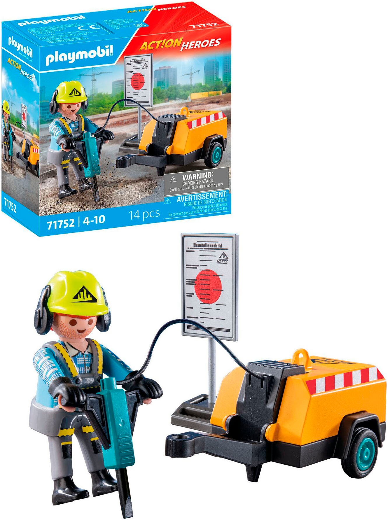 Playmobil® Konstruktions-Spielset »Bauarbeiter mit Meißel (71752), Playmobil Action Heroes«