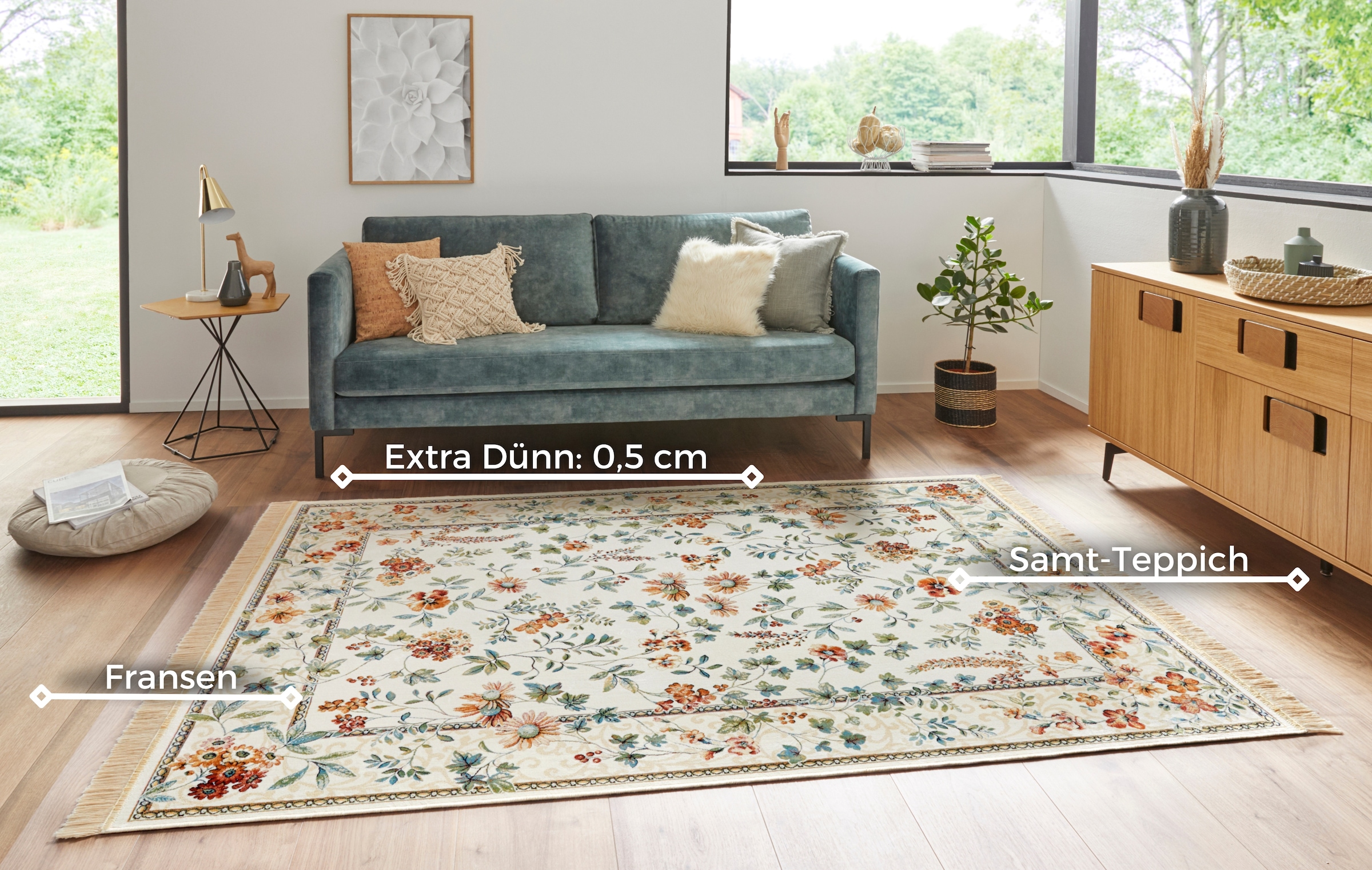 HANSE Home Teppich »Orient Flowers«, rechteckig, 5 mm Höhe, Kurzflor mit Fransen, Orient, Wohnzimmer, Schlafzimmer, Esszimmer