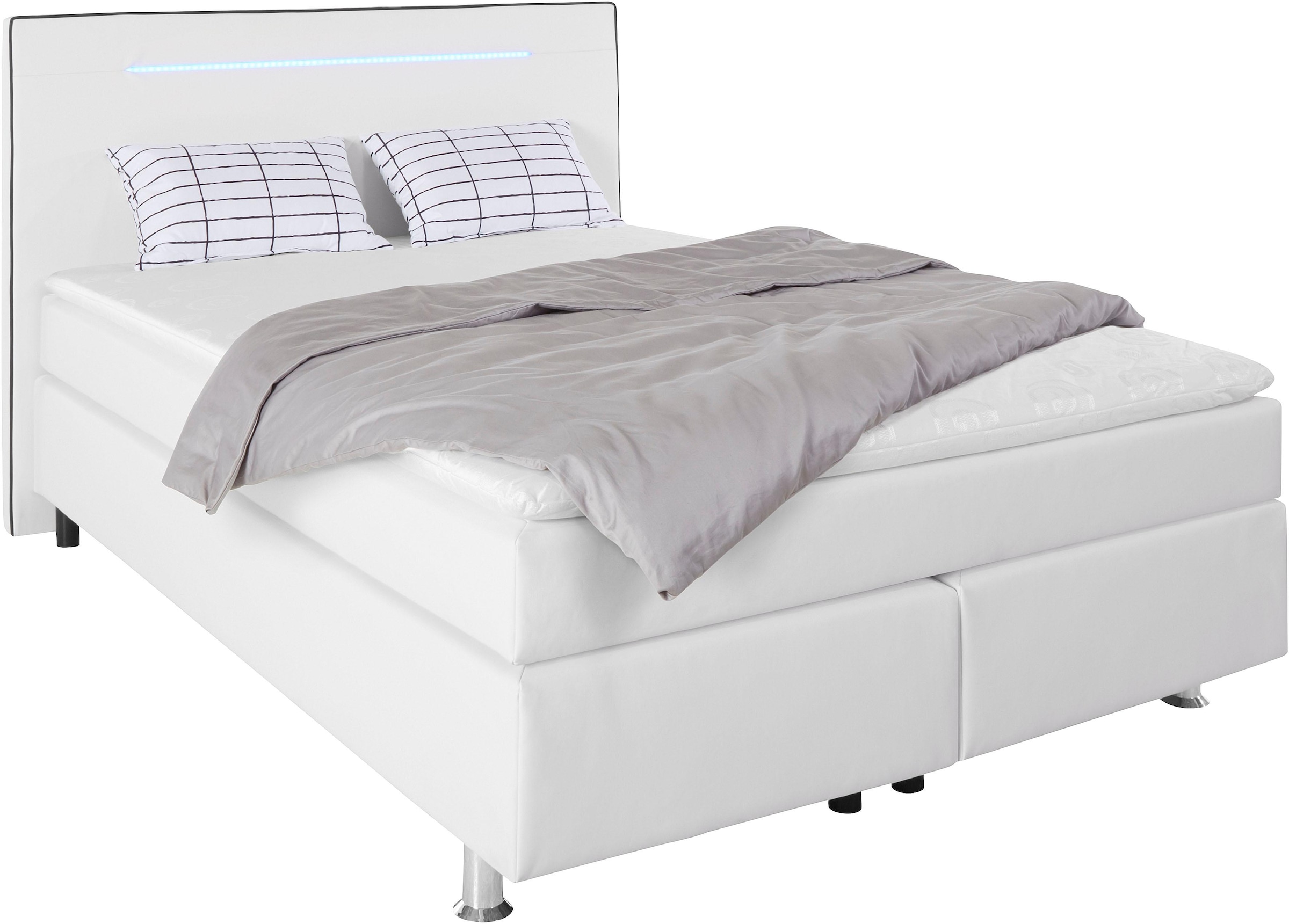 COLLECTION AB Boxspringbett »London, inklusive Topper und Kissen, mit LED-Beleuchtung«, Boxspringbett erhältlich in 90cmx200cm, 140cmx200cm & 180cmx200cm